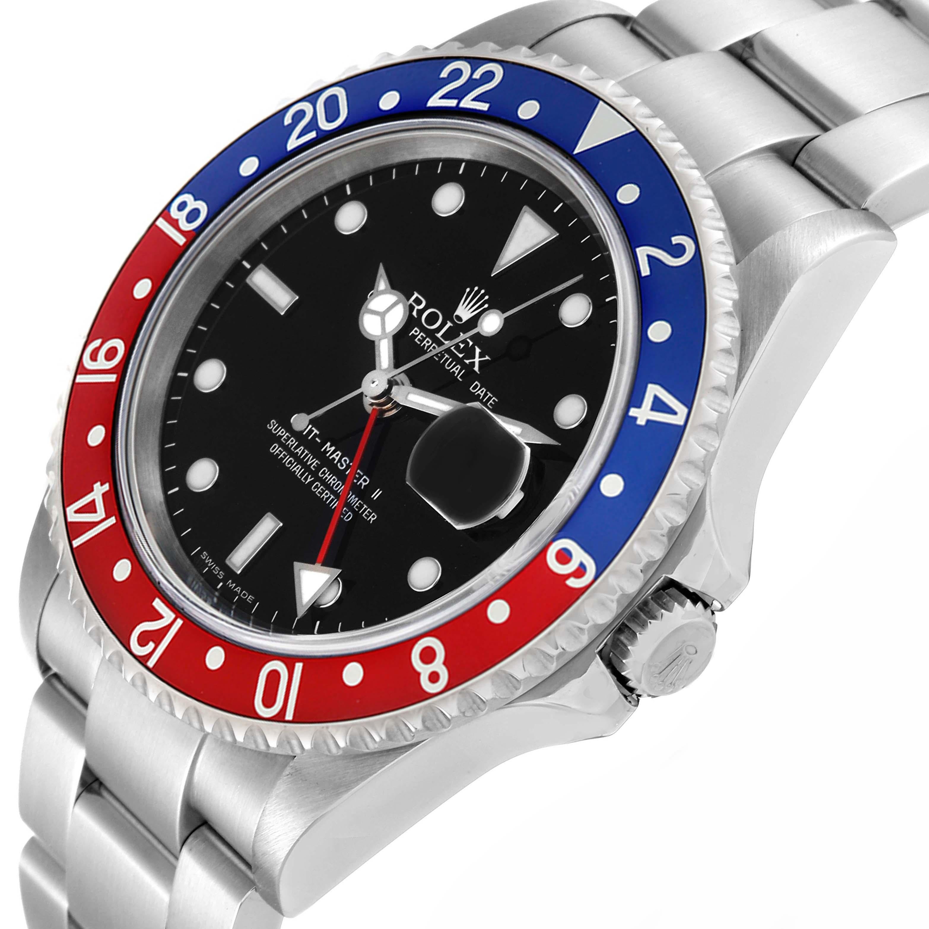 Men's Rolex GMT Master II Blue Red Pepsi Error Dial Steel Mens Watch 16710 Box Papers For Sale