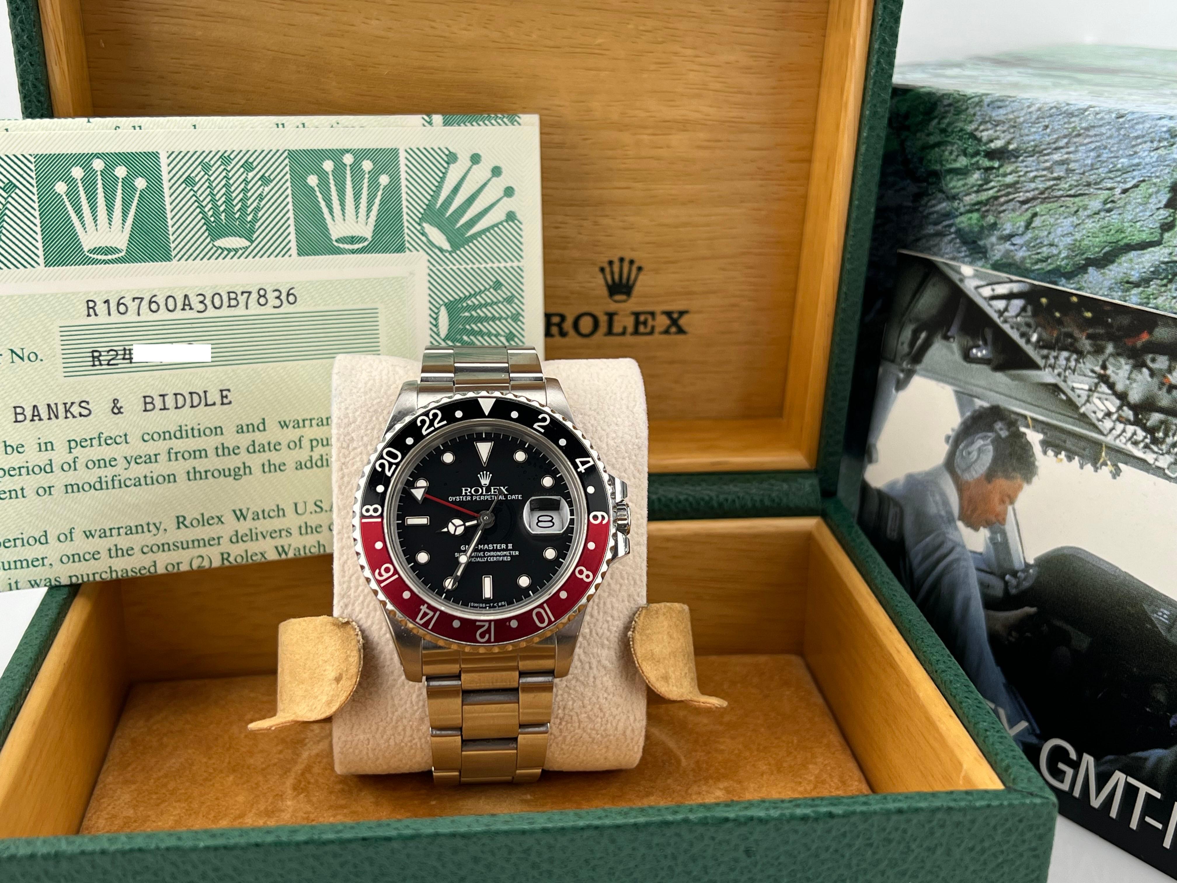 Style Number: 16760



Serial: R244***



Year: 1987

 

Model: Rolex GMT Master II (Fat Lady)



Case Material: Stainless Steel 

 

Band: Stainless Steel Oyster Band

 

Bezel: 