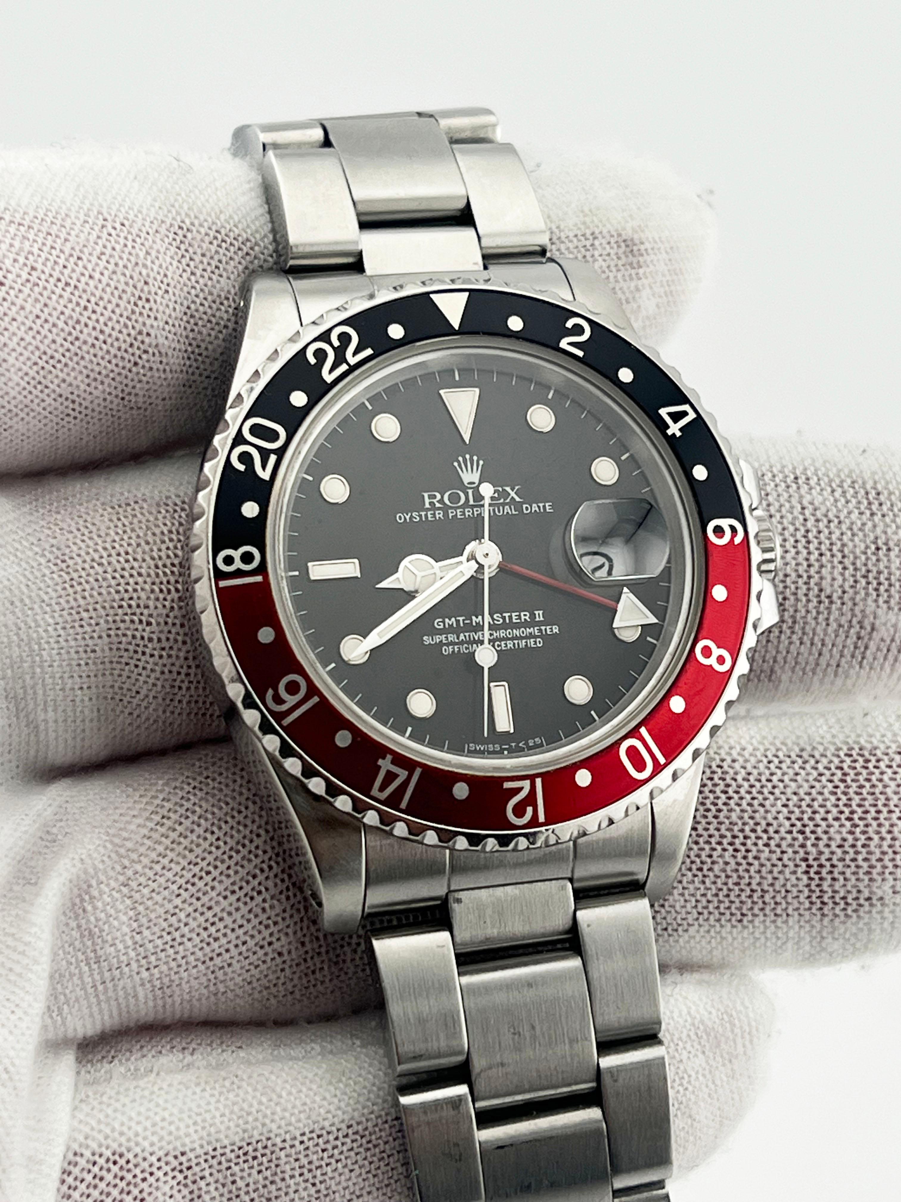 Rolex GMT Master II Coke 16760 Fat Lady Stainless Steel Box Paper In Excellent Condition For Sale In San Diego, CA