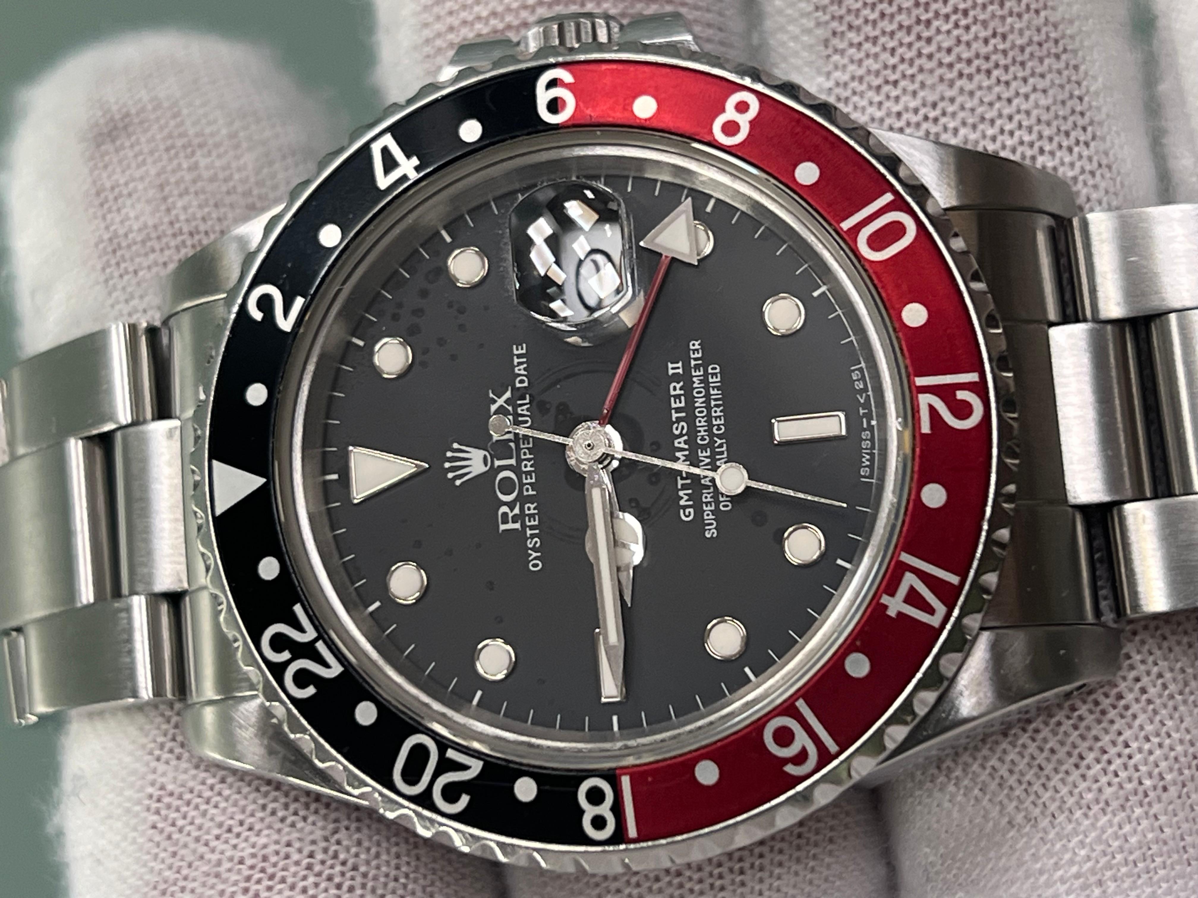 Men's Rolex GMT Master II Coke 16760 Fat Lady Stainless Steel Box Paper For Sale