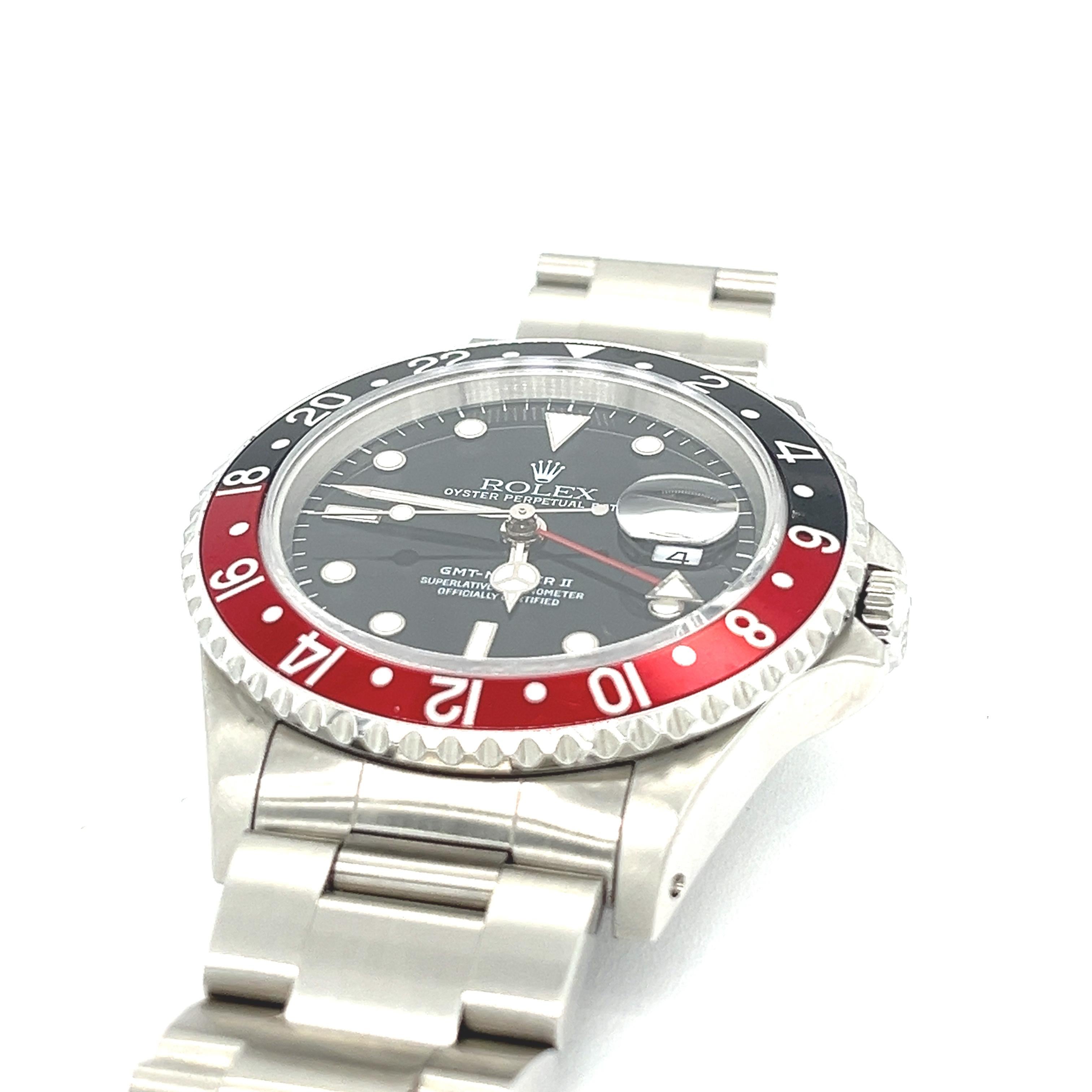 Rolex GMT Master II „COKE“ Automatikuhr mit schwarzem und rotem Zifferblatt, 40 mm, 1996 1