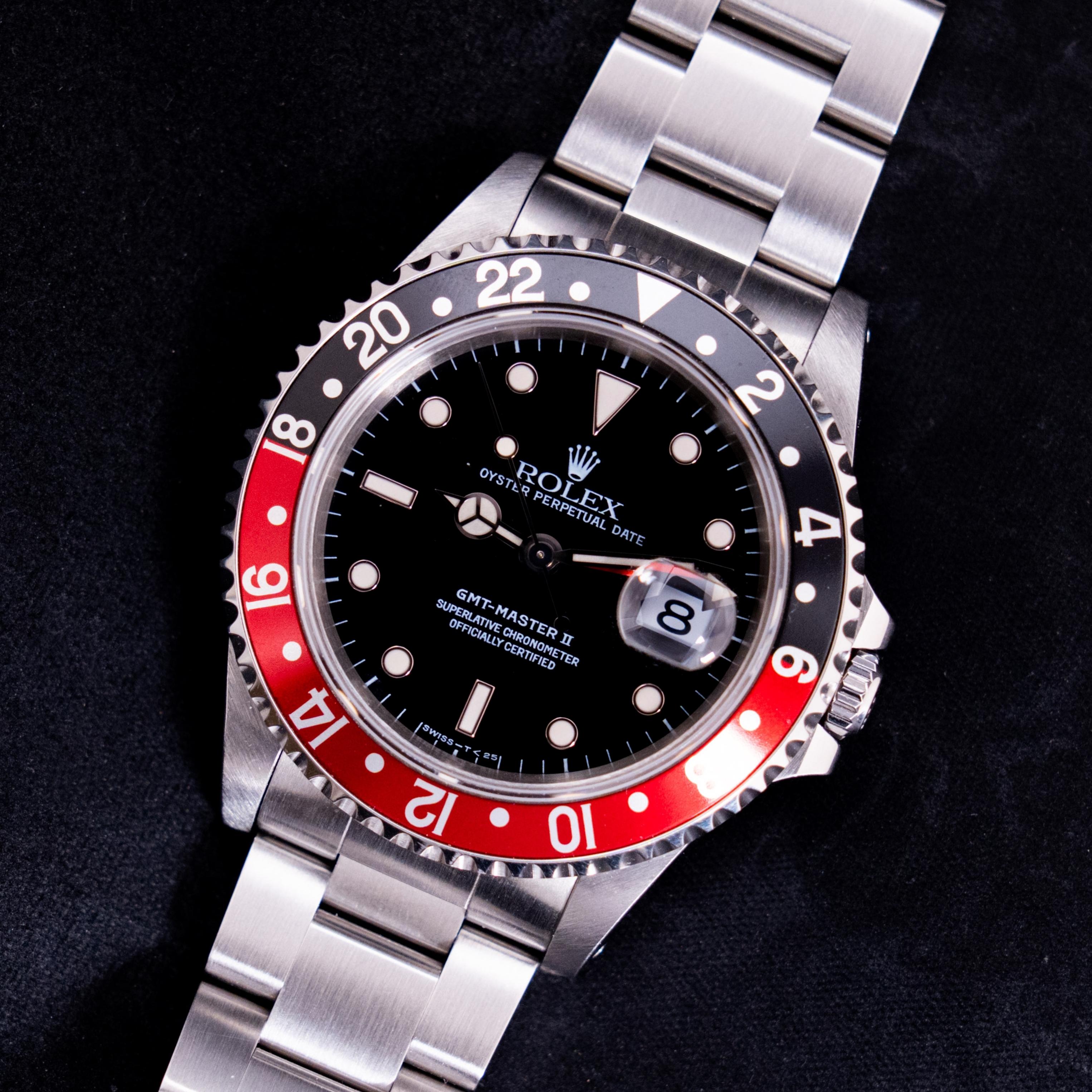 Rolex GMT-Master II Coke Black Tritium Dial 16710 Steel Automatic Watch, 1997 In Good Condition For Sale In Central & Western District, HK