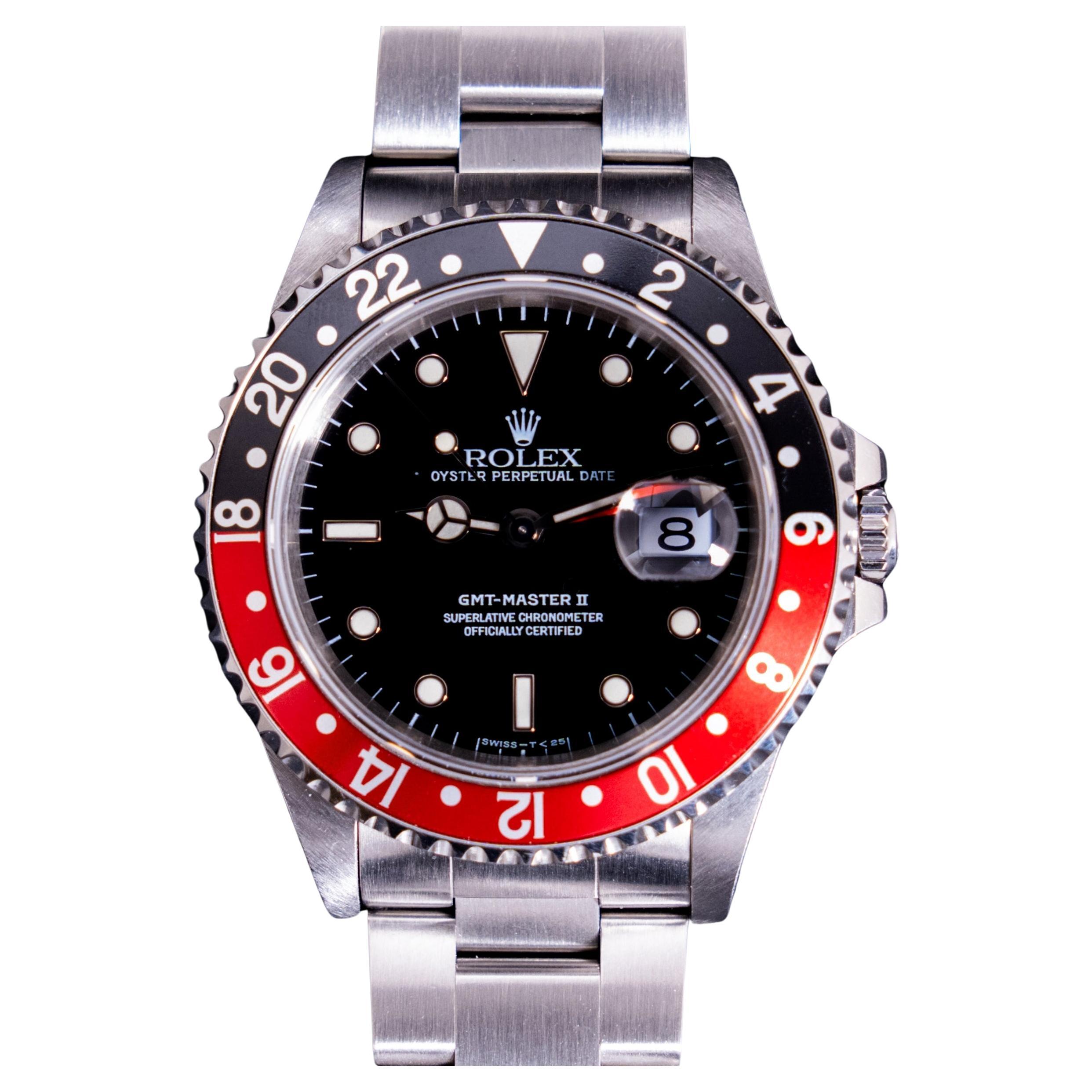 Rolex GMT-Master II Coke Black Tritium Dial 16710 Steel Automatic Watch, 1997 For Sale