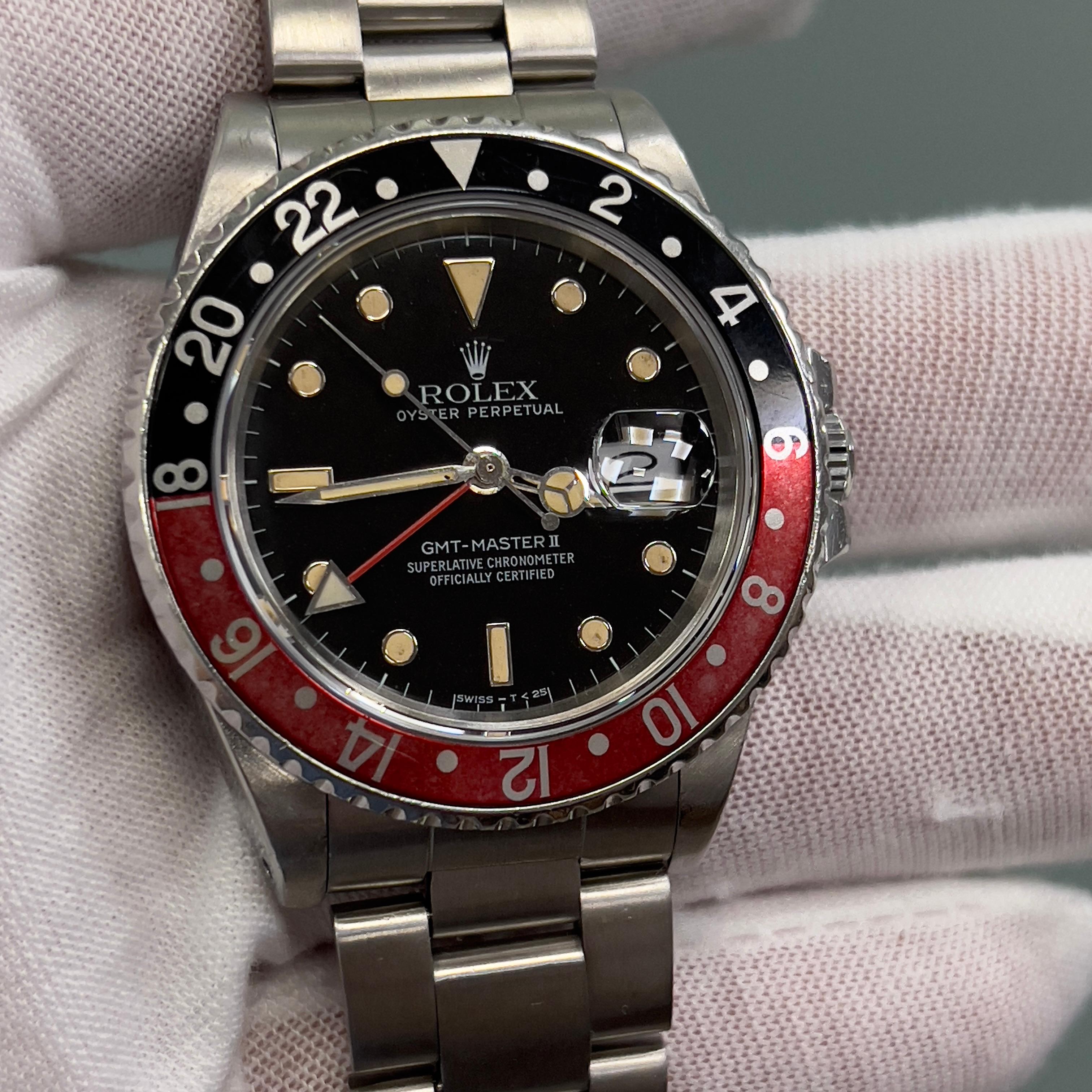Rolex GMT Master II Coke Fat Lady 16760 Red Black Steel Box Paper For Sale 1