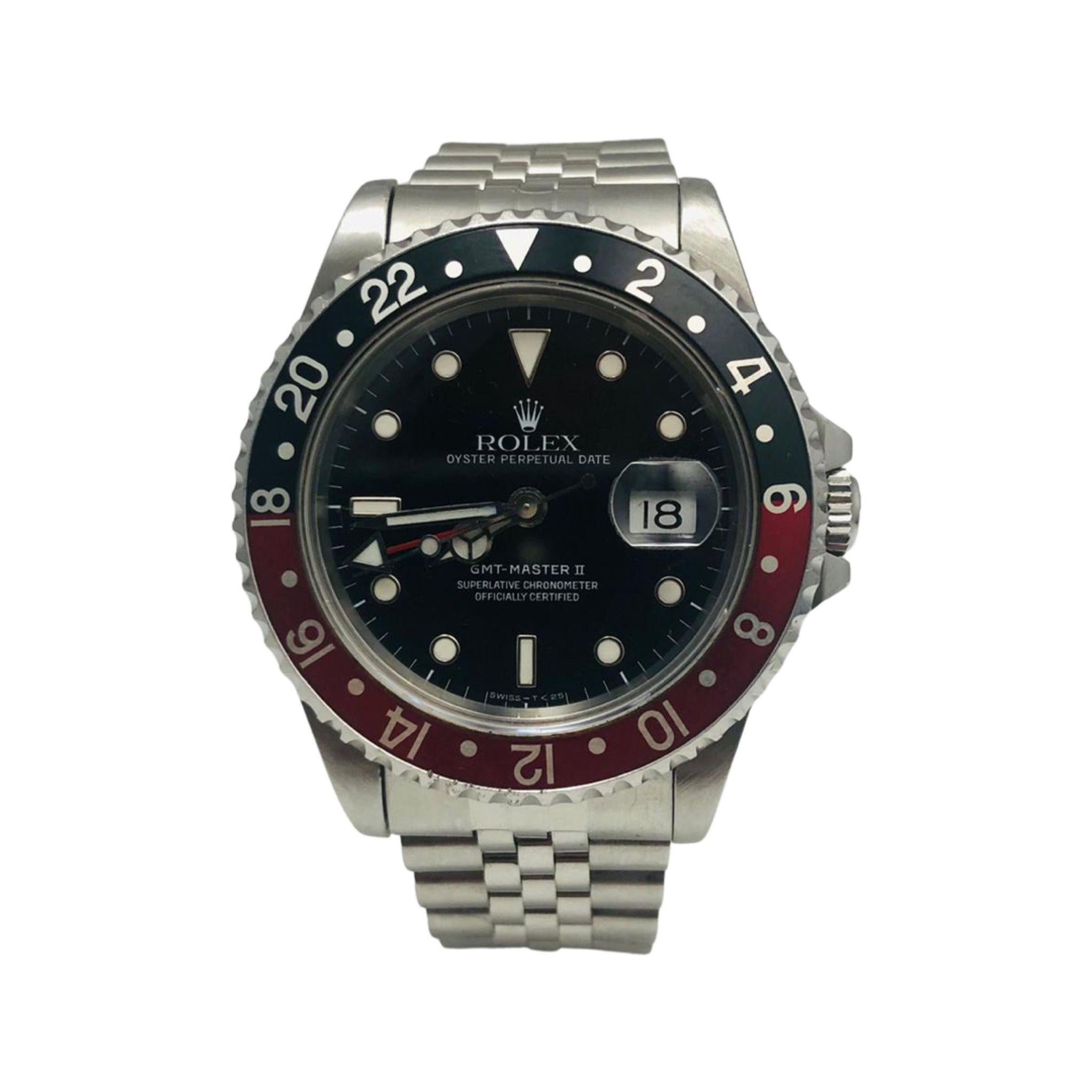 Description

Brand:  Rolex

Model Name: GMT Master II “Coke”

Model Number: 16710

Movement: Automatic

Case Size: 40 mm

Case Back:  Solid

Case Material: Stainless Steel

Bezel:  Black & Red

Dial:  Black

Bracelet: Stainless Steel

Hour Markers: