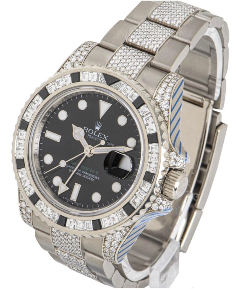 Baguette Cut Rolex GMT-Master II Diamond & Sapphire Set Watch 116759SANR For Sale