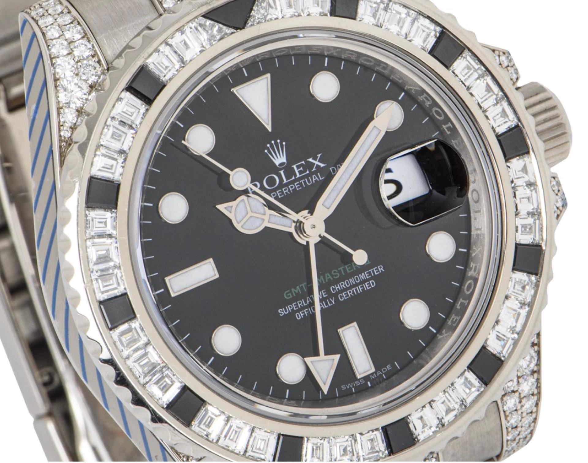Taille baguette Rolex Montre GMT-Master II sertie de diamants et de saphirs 116759SANR en vente