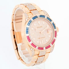 Rolex GMT-Master II Everose Gold Diamond Bracelet Sapphire & Ruby Watch 126755SA