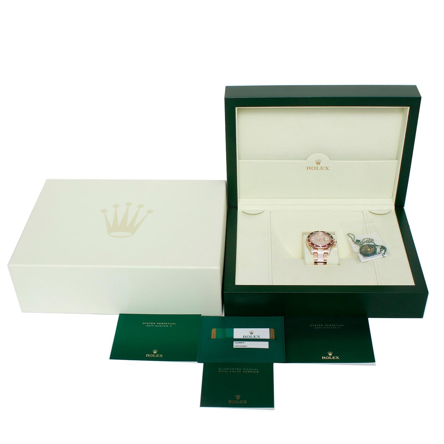 Rolex GMT-Master II Everose Gold Diamond Bracelet Sapphire & Ruby Watch 126755SA 3