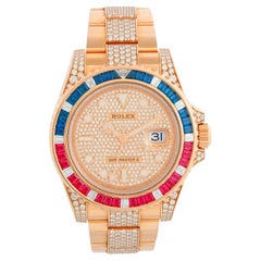 Rolex GMT-Master II Everose Gold Diamond Bracelet Sapphire & Ruby Watch 126755SA