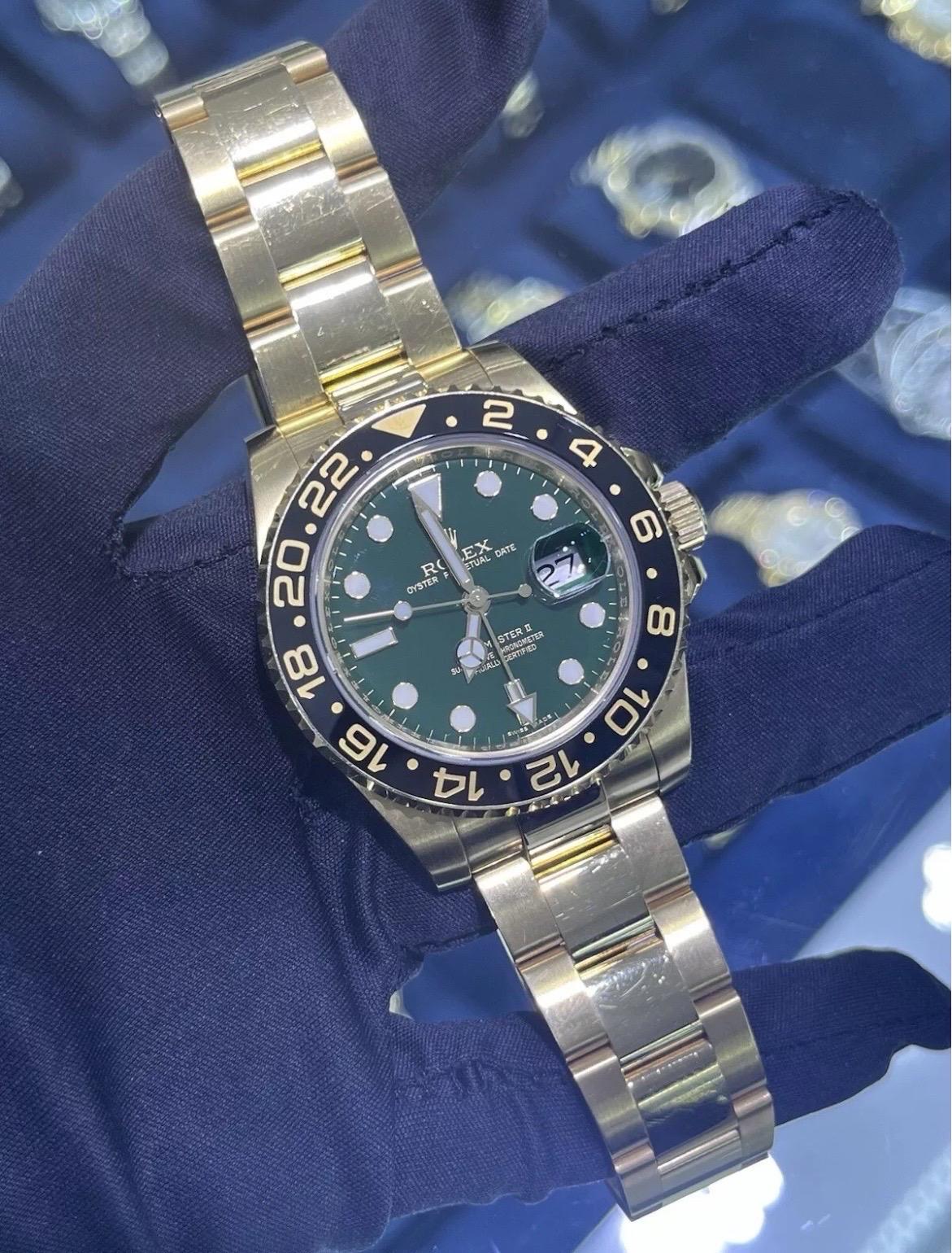 Rolex GMT-Master II Esfera VERDE Cerámica Negra Oro Amarillo 18K 40mm Oyster 116718 en venta 6