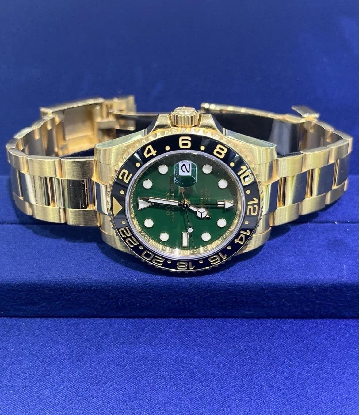 Rolex GMT-Master II Esfera VERDE Cerámica Negra Oro Amarillo 18K 40mm Oyster 116718 en venta 8