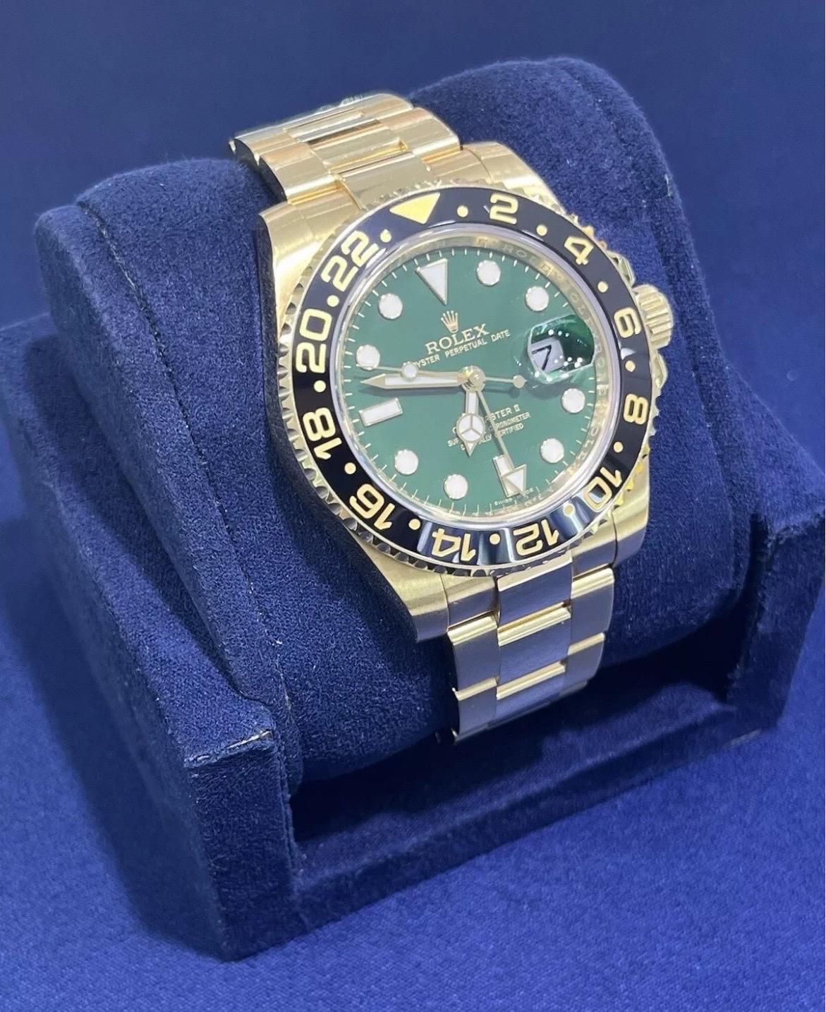 Rolex GMT-Master II Esfera VERDE Cerámica Negra Oro Amarillo 18K 40mm Oyster 116718 en Bueno estado para la venta en Boca Raton, FL