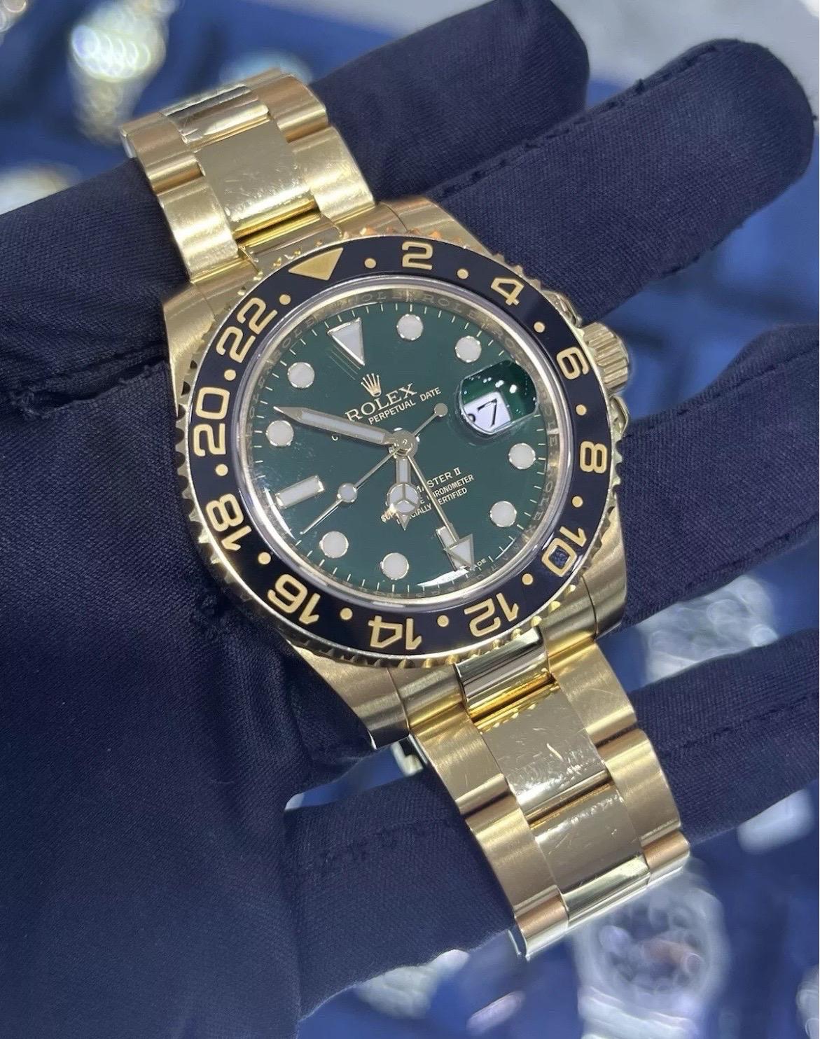 Rolex GMT-Master II Esfera VERDE Cerámica Negra Oro Amarillo 18K 40mm Oyster 116718 en venta 3