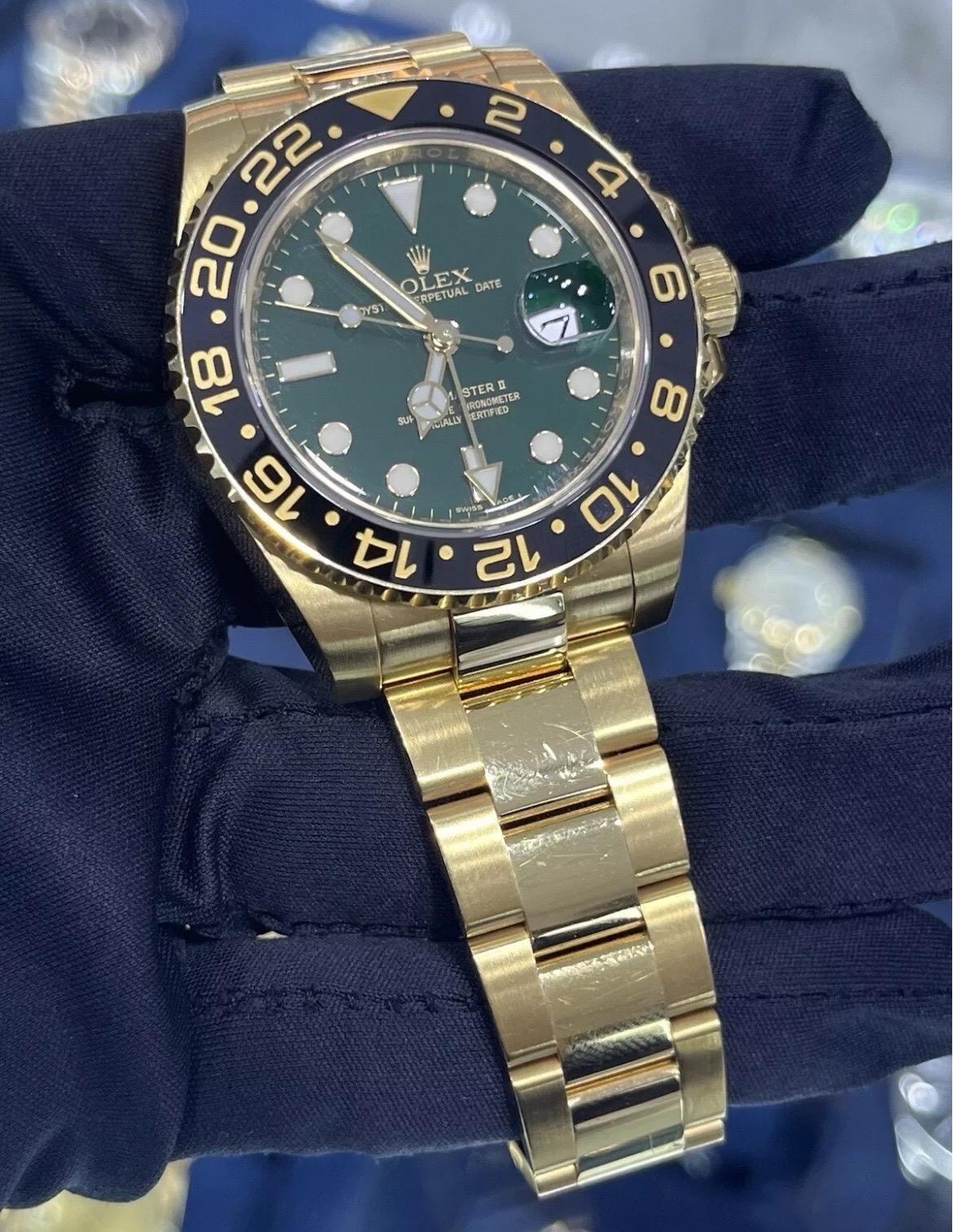 Rolex GMT-Master II Esfera VERDE Cerámica Negra Oro Amarillo 18K 40mm Oyster 116718 en venta 4