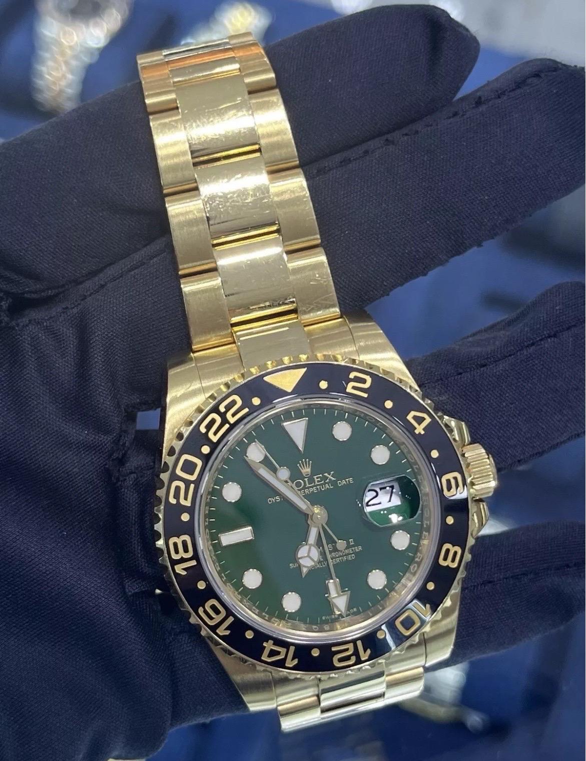 Rolex GMT-Master II Esfera VERDE Cerámica Negra Oro Amarillo 18K 40mm Oyster 116718 en venta 5