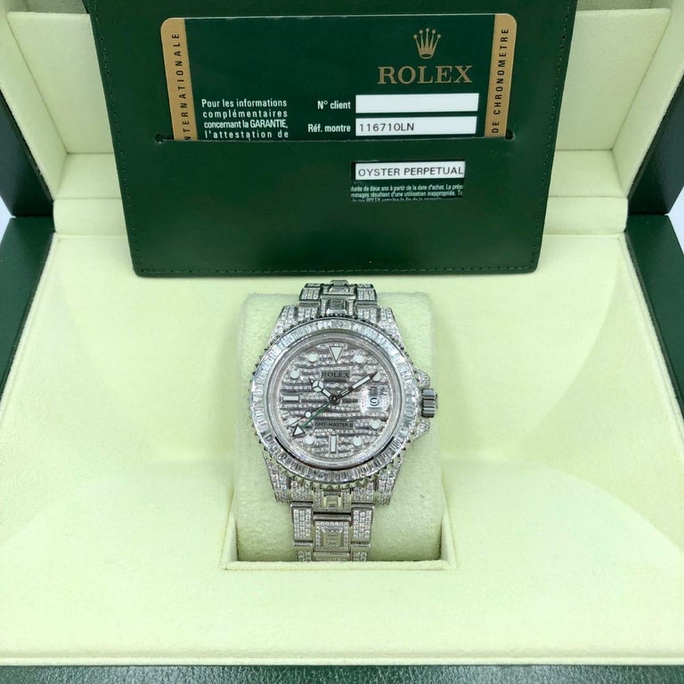 Rolex GMT-Master II "ICE" 116710LN Custom Diamond Pave, Full Set For Sale  at 1stDibs