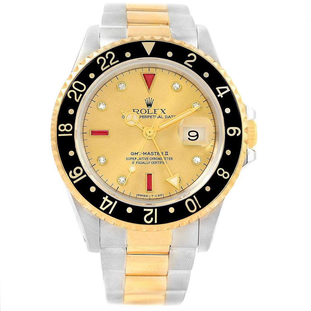 Rolex GMT Master II Men’s 18 Karat Yellow Gold Steel Serti Dial Watch 16713 4