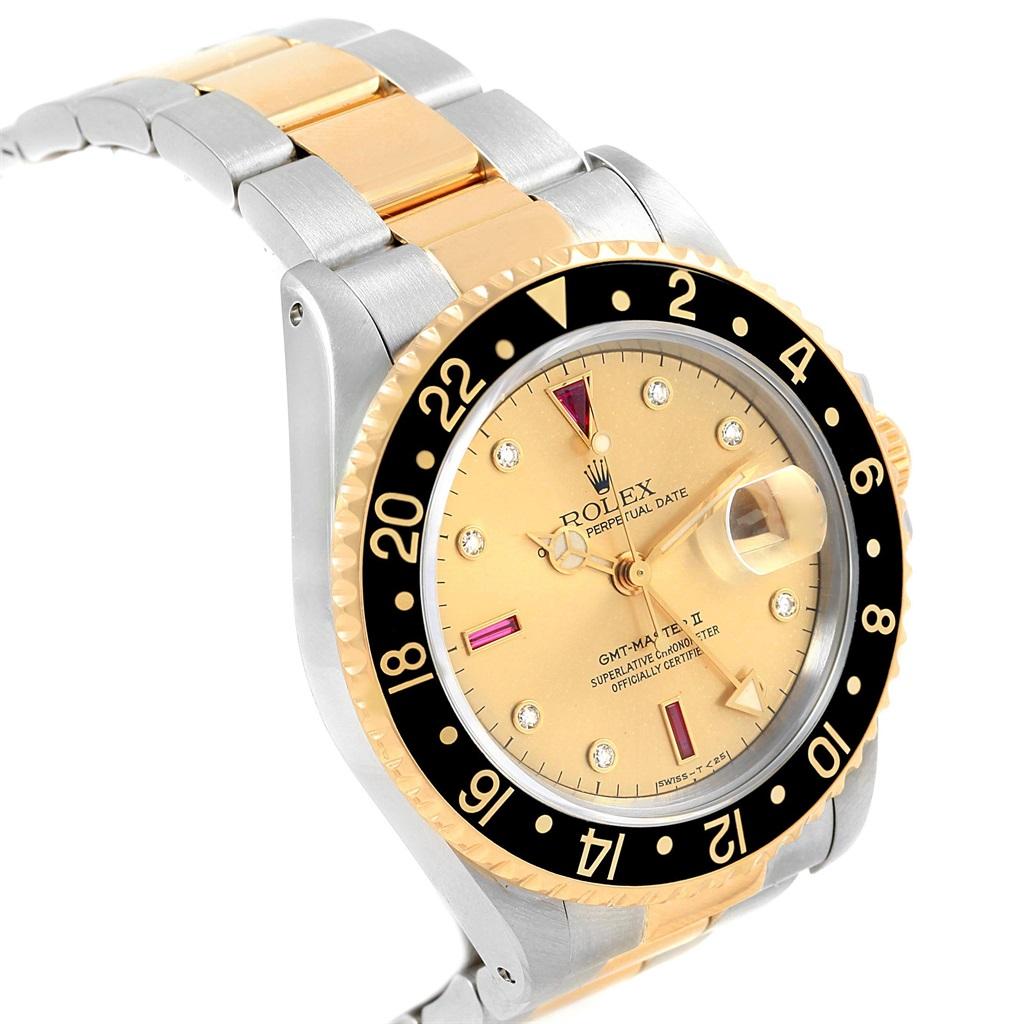 Rolex GMT Master II Men’s 18 Karat Yellow Gold Steel Serti Dial Watch 16713 2