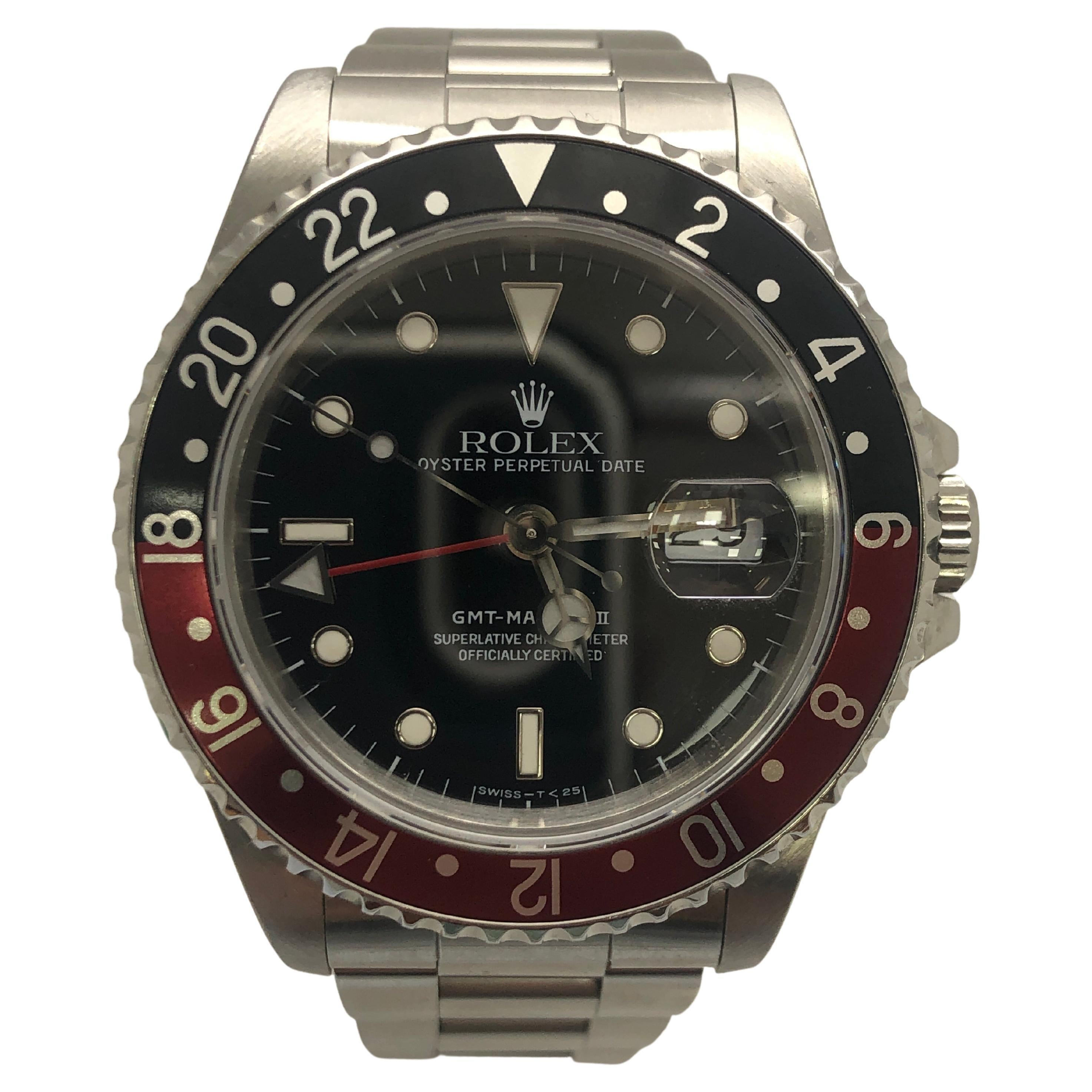 Rolex GMT-Master II Men's Black Watch with Red/Black Bezel, 16710 For Sale