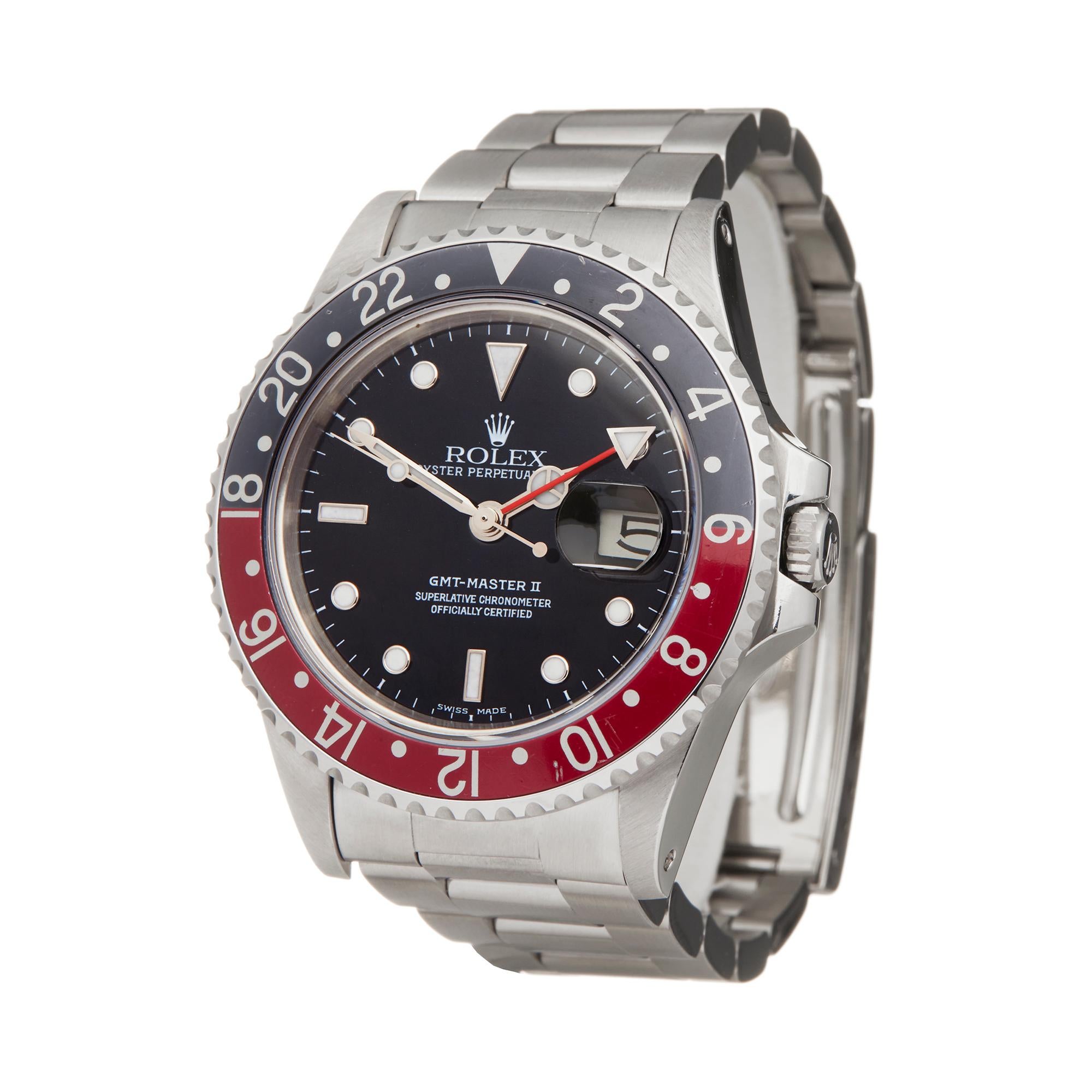 Reference: W6053
Manufacturer: Rolex
Model: GMT-Master II
Model Reference: 16760
Age: Circa 1984
Gender: Men's
Box and Papers: Box Only
Dial: Black Other
Glass: Sapphire Crystal
Movement: Automatic
Water Resistance: To Manufacturers