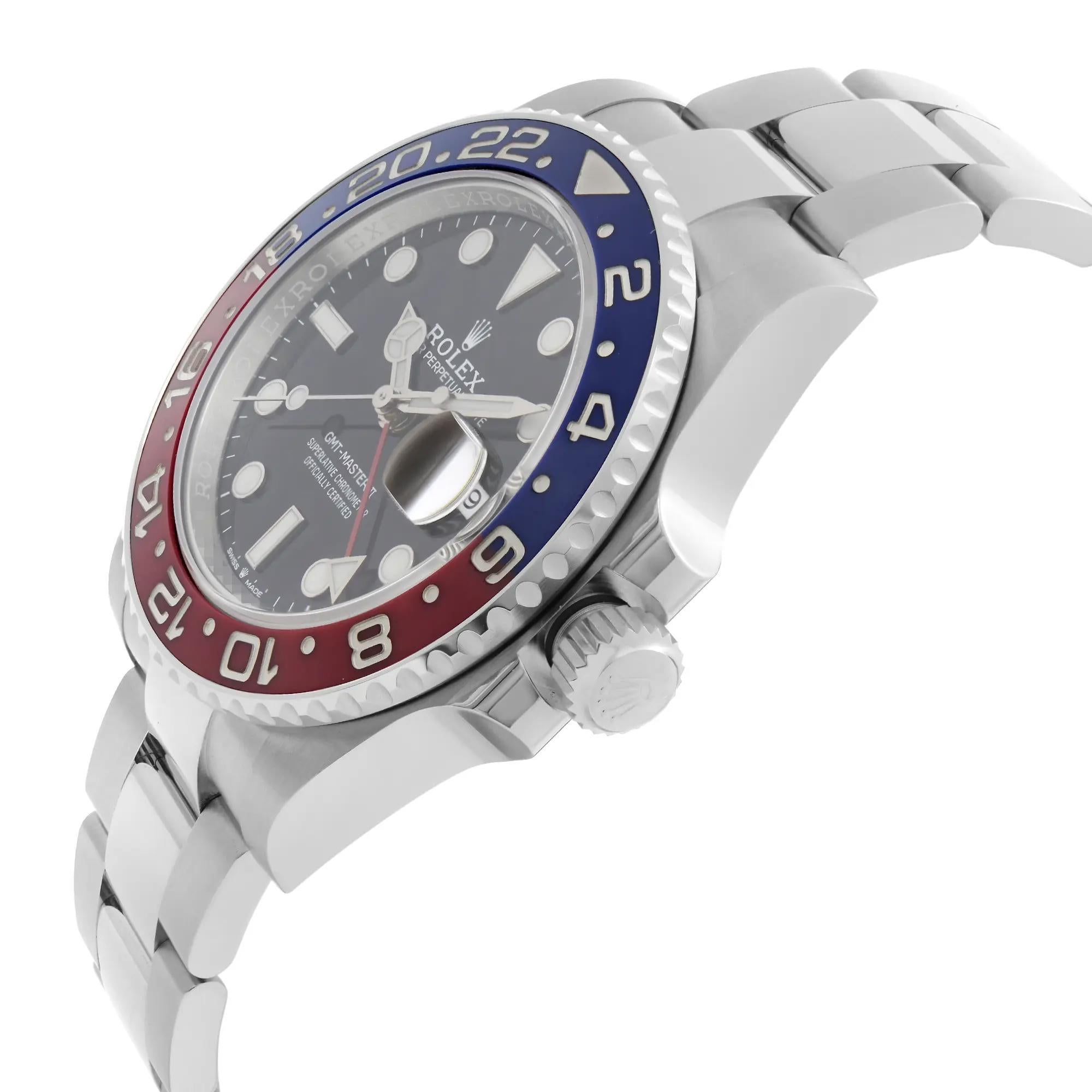 Rolex GMT-Master II Oyster Acciaio Ceramica Pepsi Quadrante Nero Uomo Orologio 126710BLRO In condizioni ottime in vendita a New York, NY
