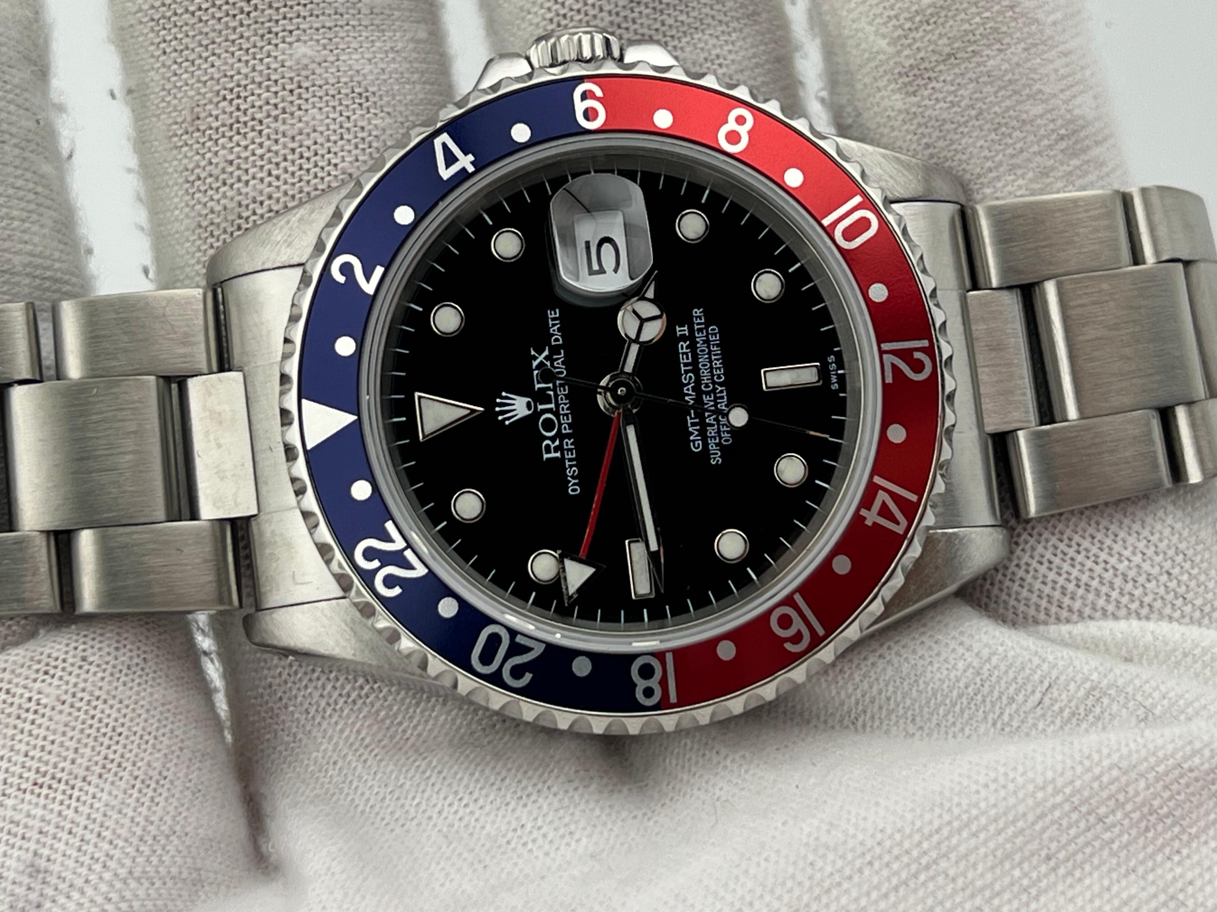 Men's Rolex GMT Master II Pepsi 16710 Red & Blue Bezel Stainless Steel Box Paper 40mm
