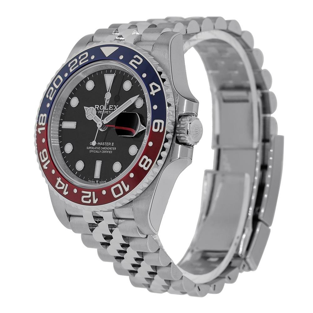 The Rolex GMT-Master II was designed for the man whose work and play spans different time zones. If you are that man, you will experience the pleasure of a sturdy 40mm stainless-steel case that has a screw-down case back and winding crown. Enclosed