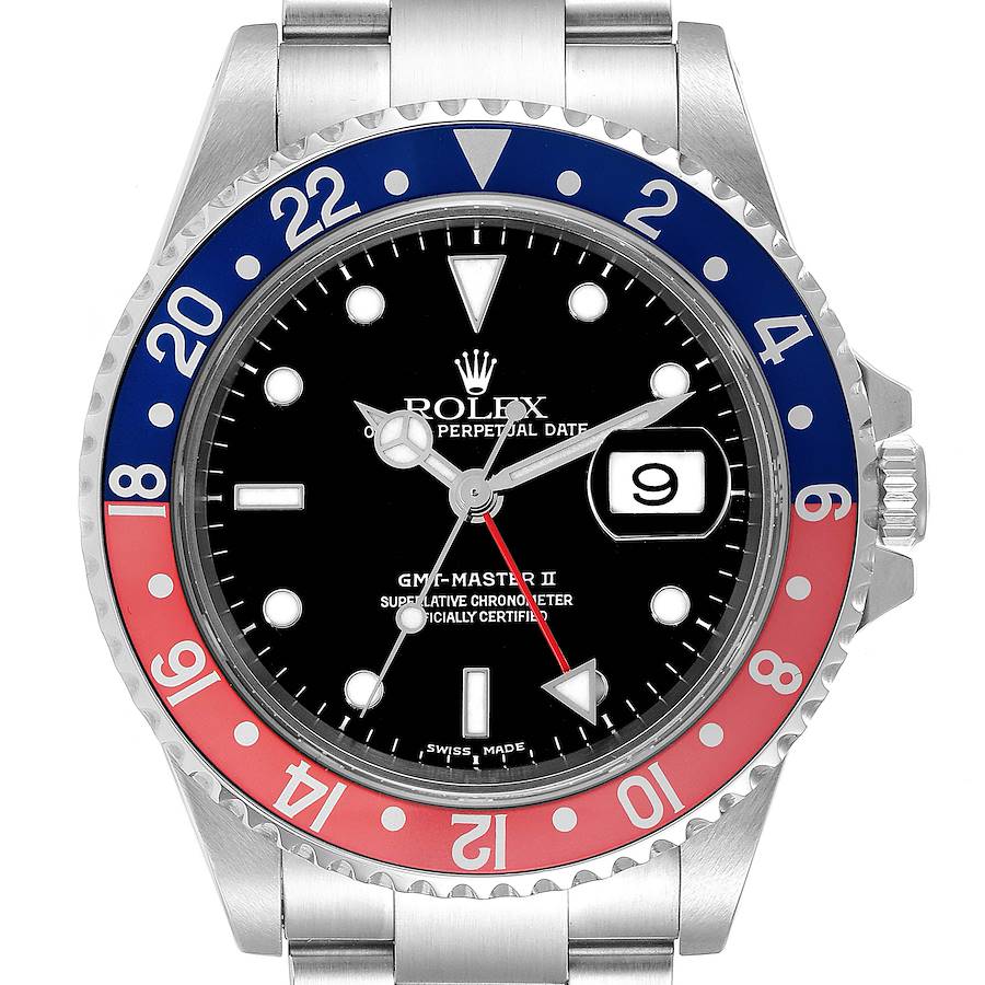 Rolex GMT Master II Pepsi Red and Blue Bezel Steel Mens Watch 16710 For Sale at 1stDibs