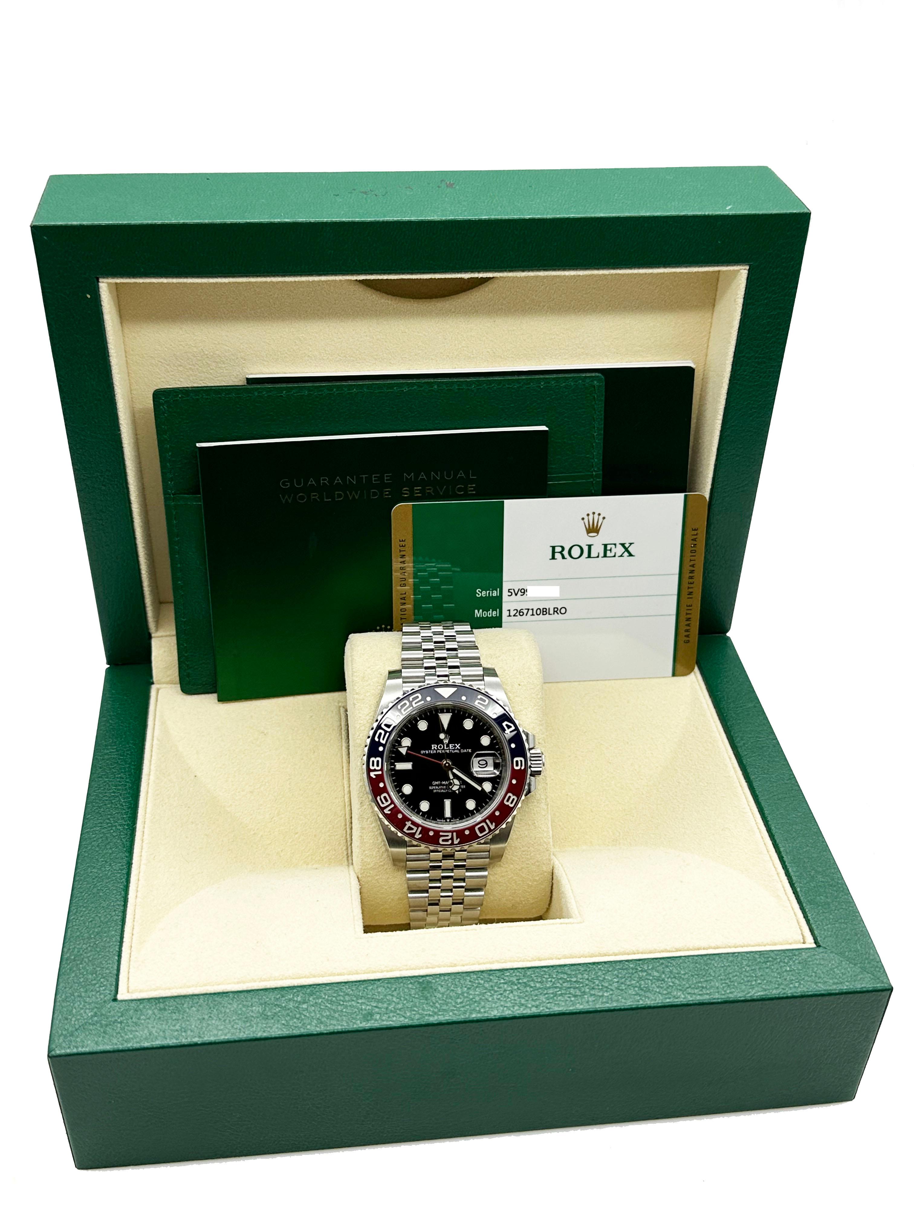 Número de estilo: 126710BLRO
De serie: 5V99U***
Año: 2019
Model No: Rolex GMT Master II 