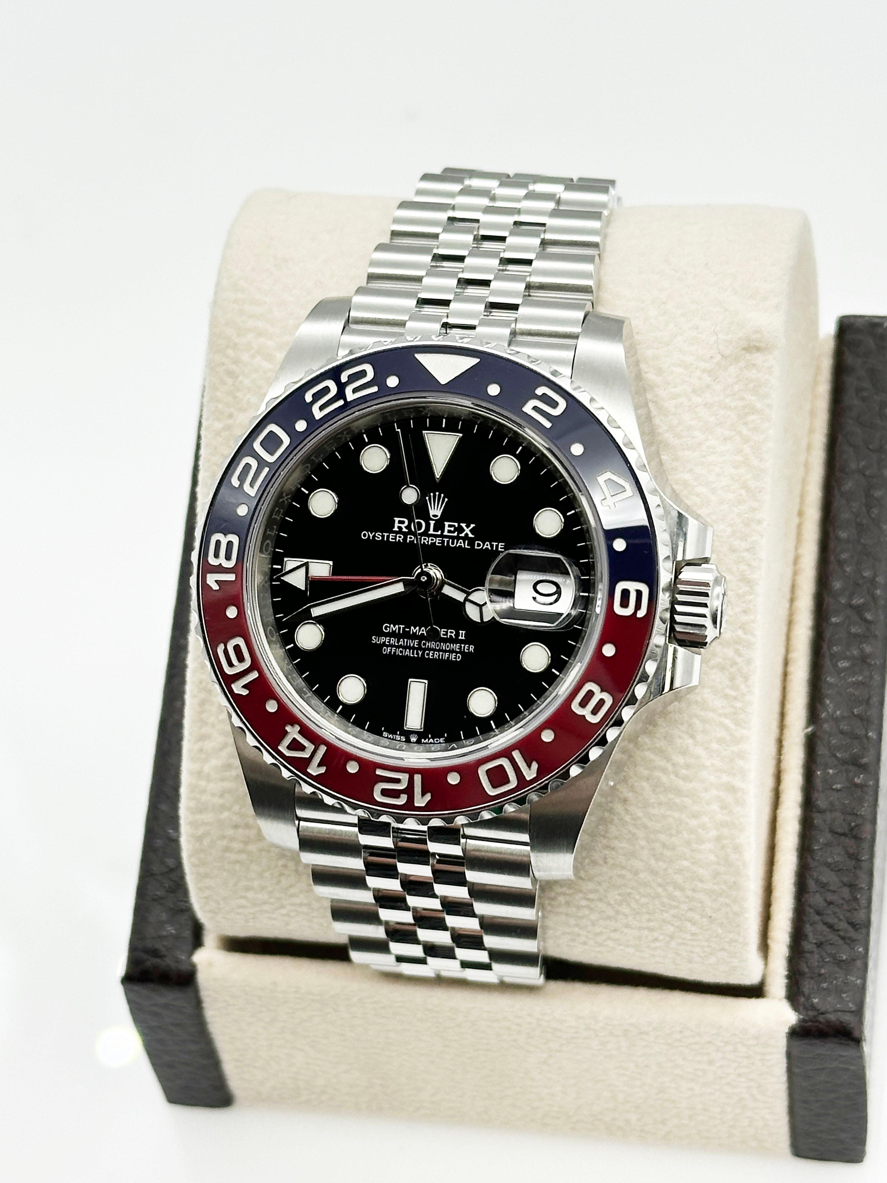 Rolex GMT Master II Pepsi Jubilee 126710BLRO Bisel Cerámico Caja Inoxidable Papel 2