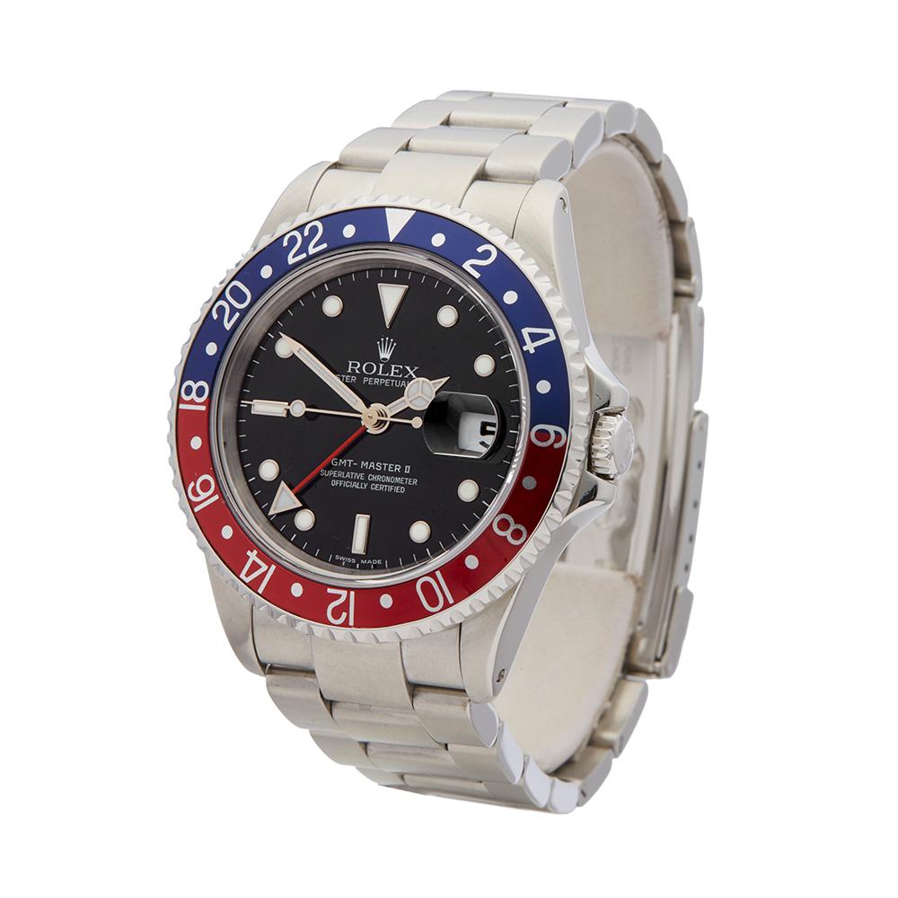 Reference: W5297
Manufacturer: Rolex
Model: GMT-Master II
Model Reference: 16710
Age: 1st December 1995
Gender: Men's
Box and Papers: Box and Guarantee
Dial: Black
Glass: Sapphire Crystal
Movement: Automatic
Water Resistance: To Manufacturers