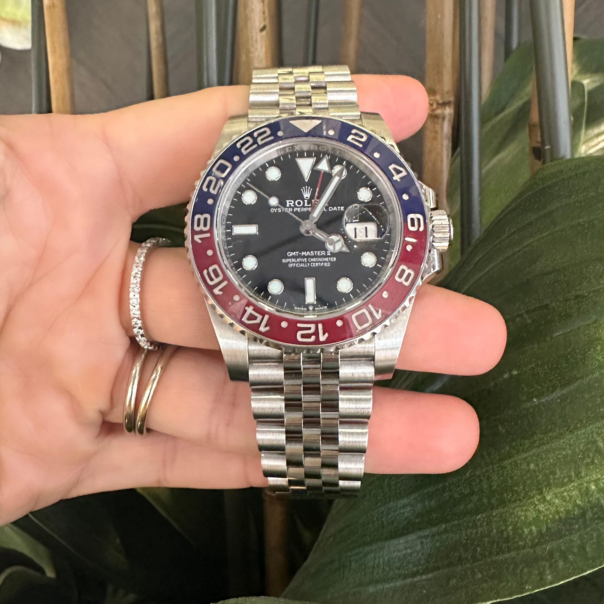 Rolex GMT Master II “Pepsi” with Jubilee Band REF 126710BLRO In Good Condition For Sale In Miami, FL