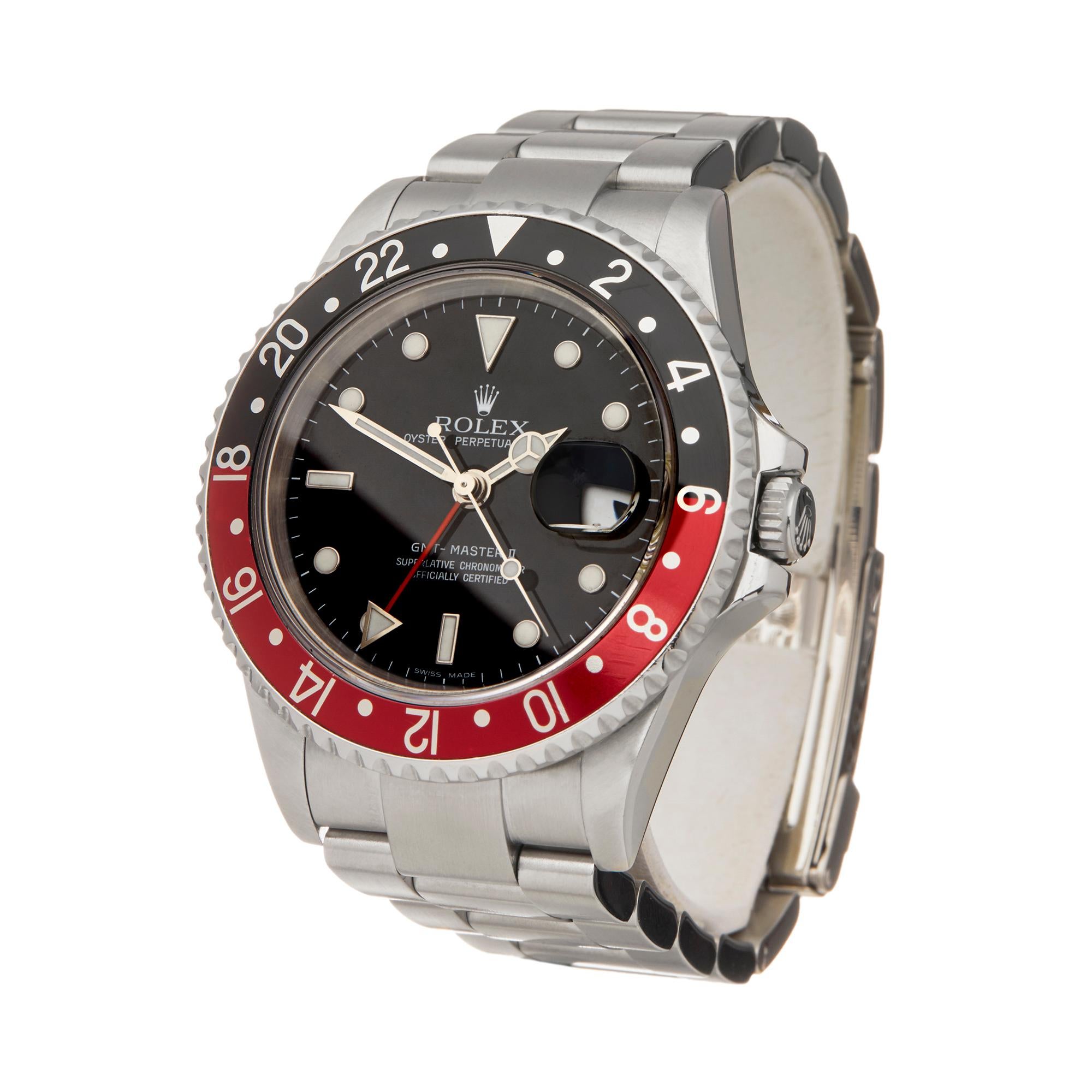 Reference: W6014
Manufacturer: Rolex
Model: GMT-Master II
Model Reference: 16710
Age: 1st June 2011
Gender: Men's
Box and Papers: Box, Manuals and Guarantee
Dial: Black
Glass: Sapphire Crystal
Movement: Automatic
Water Resistance: To Manufacturers