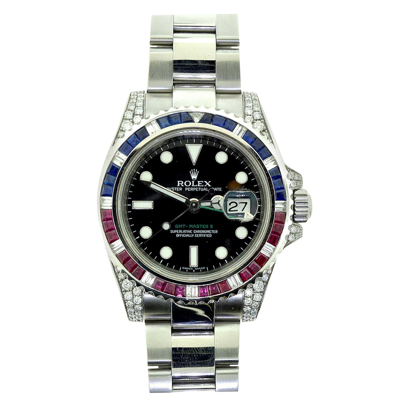 Rolex GMT Master II Ref. 116710 Sapphire, Ruby & Diamond Stainless Steel Watch