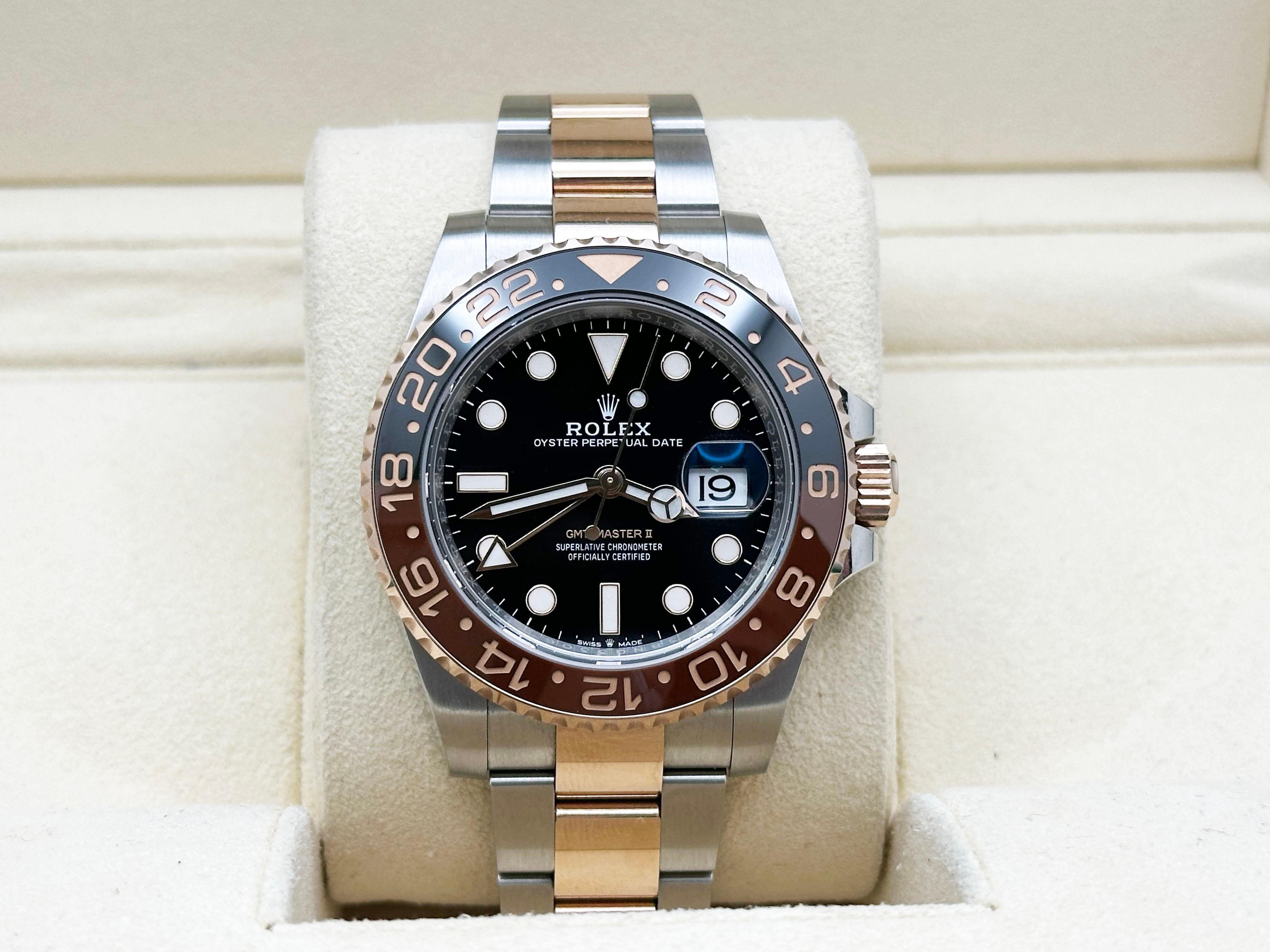Style Number: 126711CHNR



Serial: 38NQ3***



Year: 2022

 

Model: Rolex GMT Master II

 

Case Material: Stainless Steel 

 

Band: 18K Rose Gold & Stainless Steel

  

Bezel: Brown and Black Ceramic - 