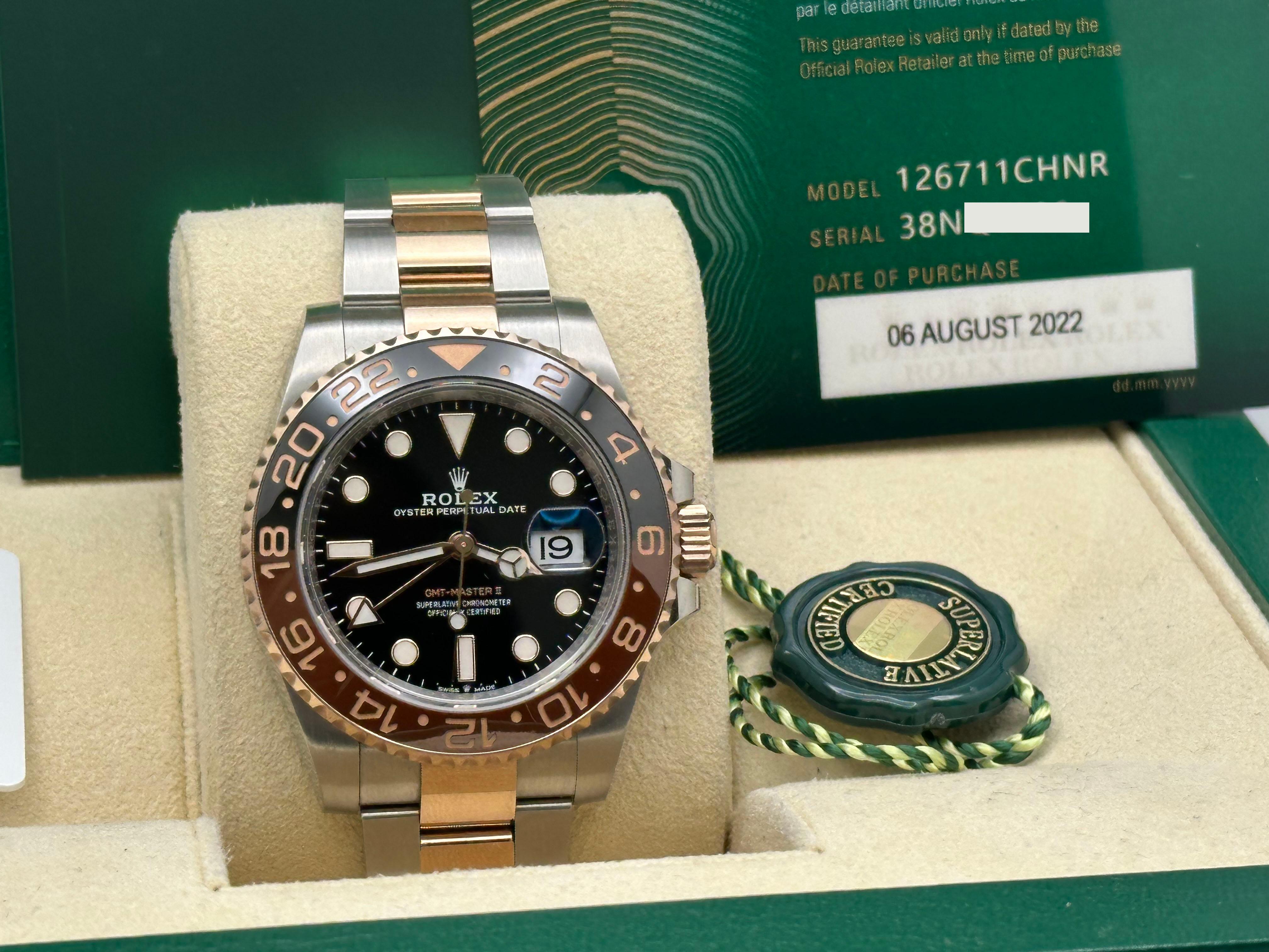Women's Rolex GMT Master II Root Beer 126711CHNR 18K Rose Gold Steel Box Paper 40mm