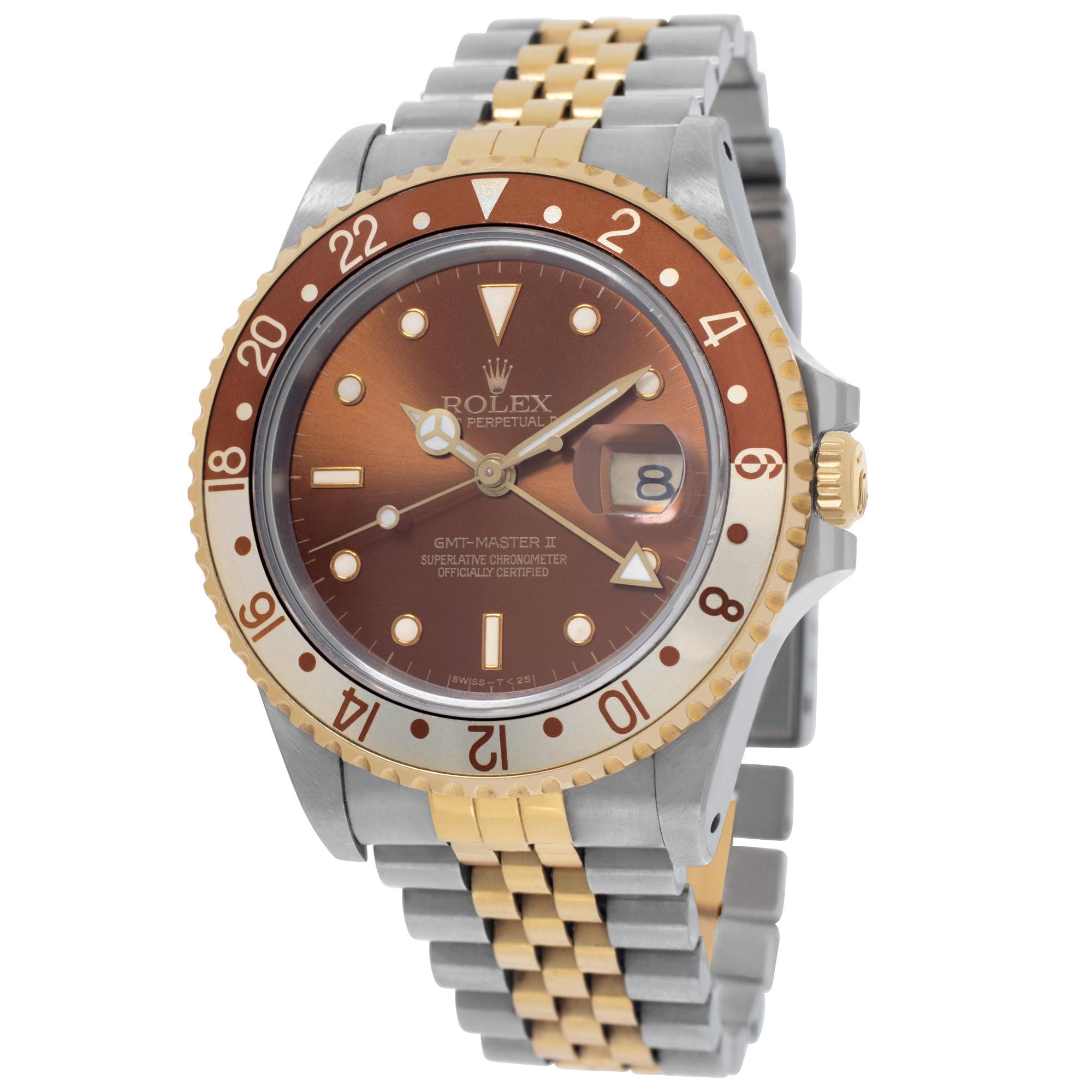 Rolex GMT-Master II Root Beer in 18k & stainless steel. Auto w/ sweep seconds, dual time and date. 40 mm case size. With box and booklets. Ref 16713. Circa 1989. **Bank wire only at this price** Fine Pre-owned Rolex Watch.

Certified preowned Sport