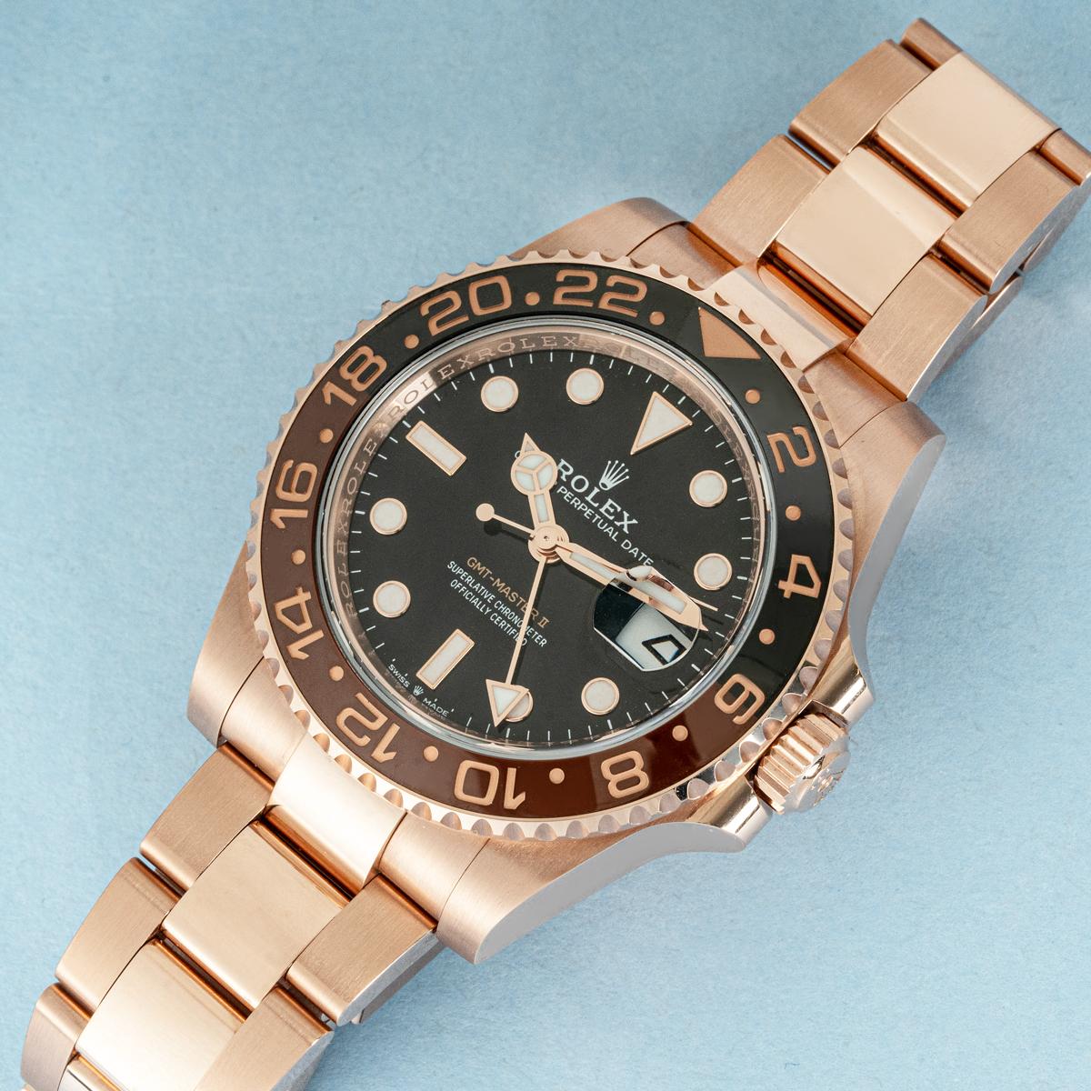 Rolex GMT-Master II Root Beer Rose Gold Ungetragen 126715CHNR im Angebot 4