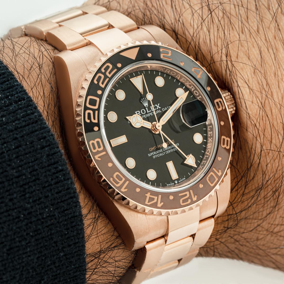 Rolex GMT-Master II Root Beer Rose Gold Ungetragen 126715CHNR im Angebot 5