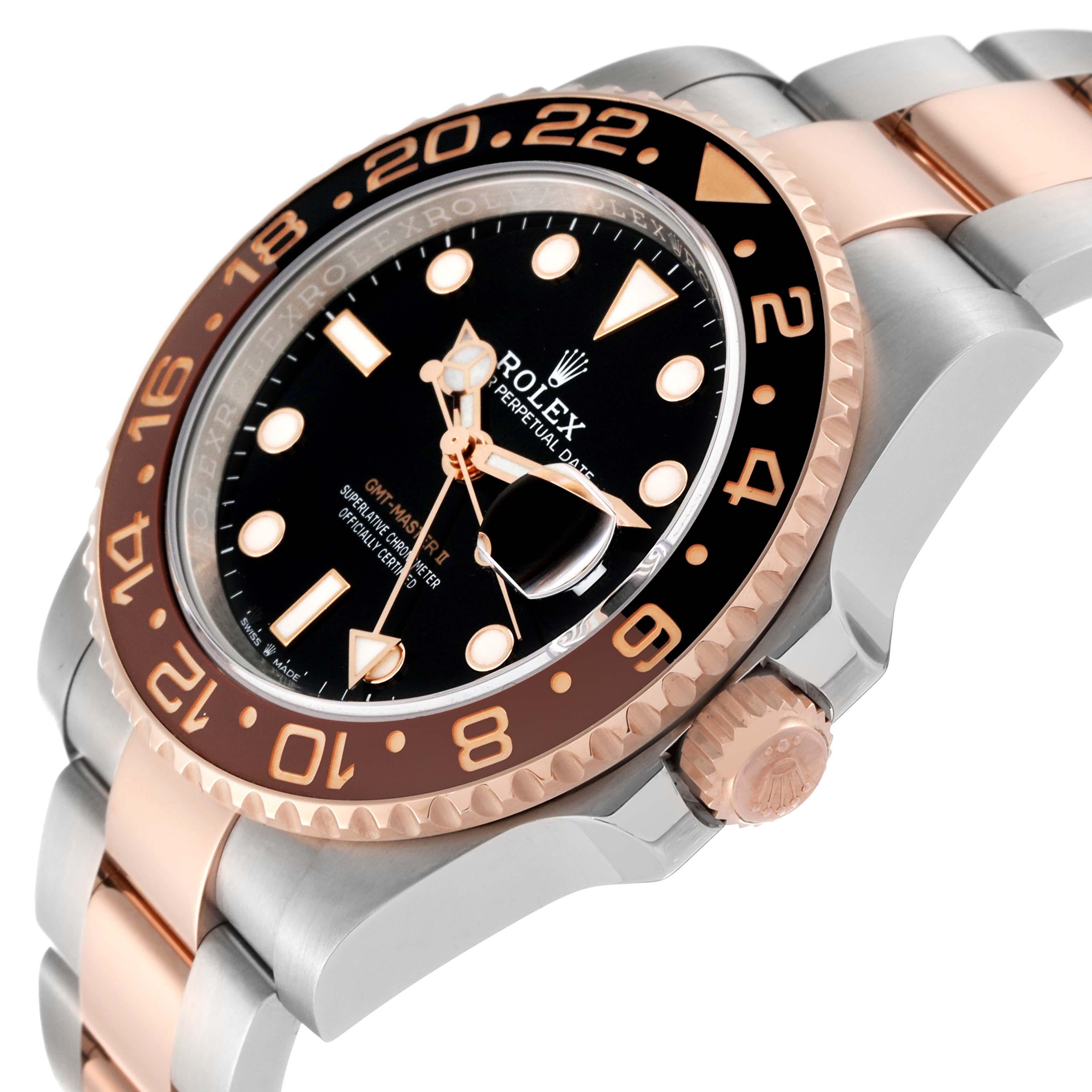 Rolex GMT Master II Root Beer Steel Rose Gold Mens Watch 126711 Box Card In Excellent Condition For Sale In Atlanta, GA