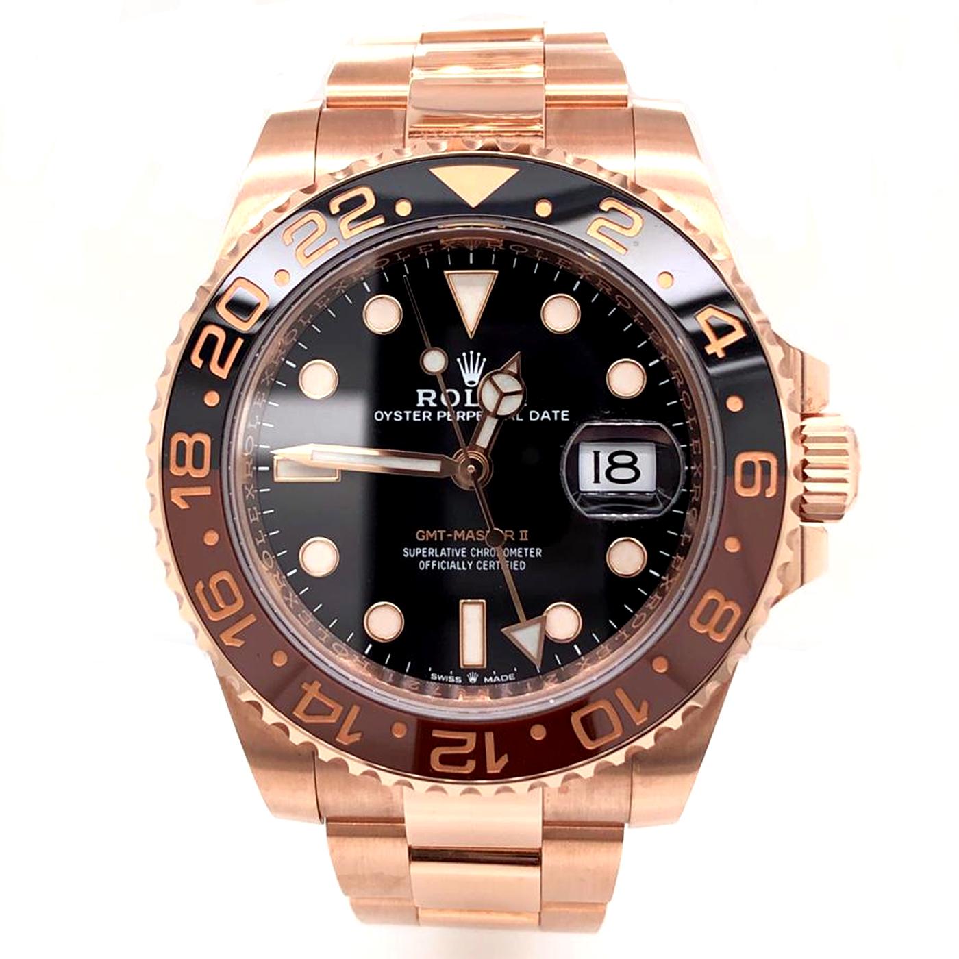 Modernist Rolex GMT-Master II Rootbeer 18 Karat Rose Gold and Ceramic Bezel 126715CHNR