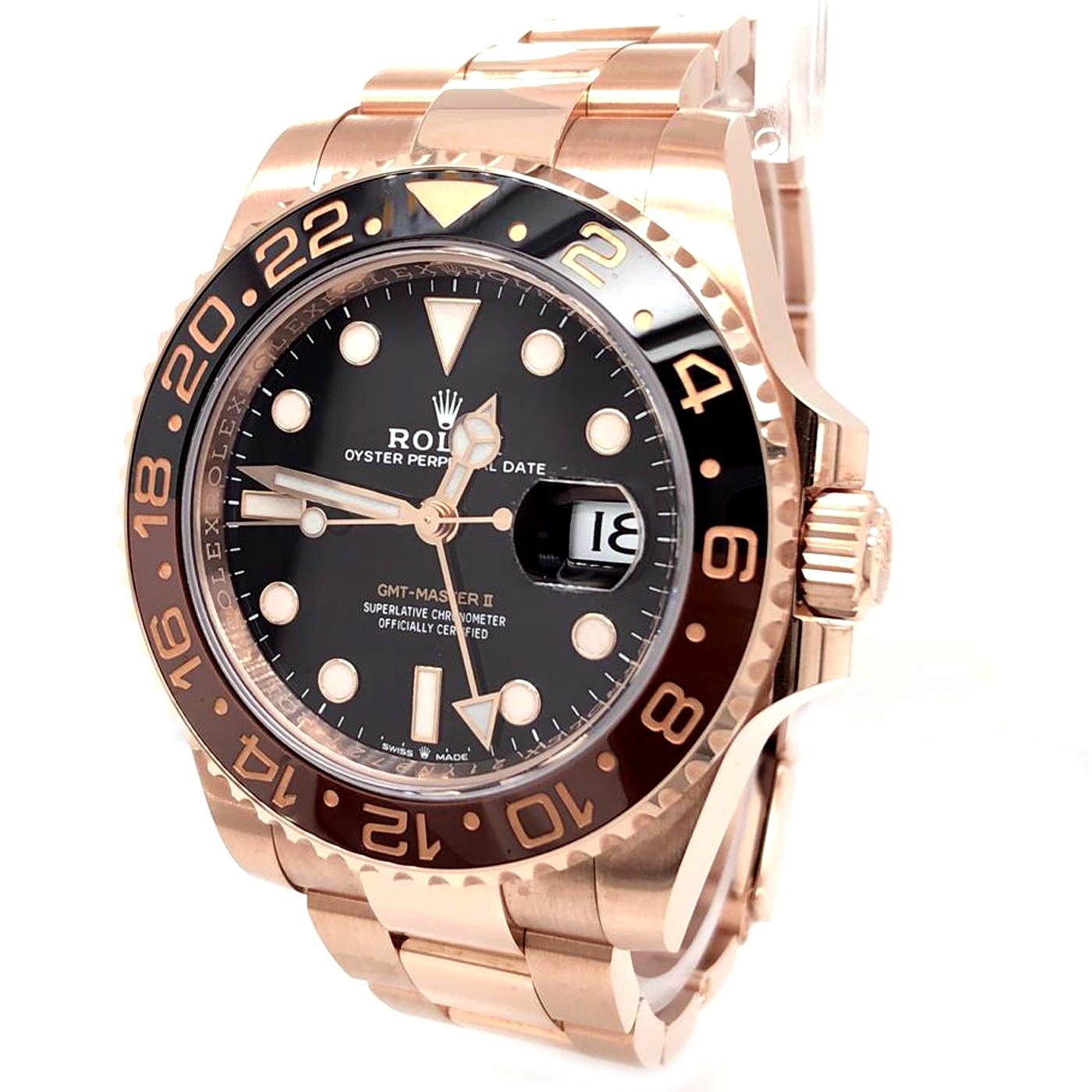 Men's Rolex GMT-Master II Rootbeer 18 Karat Rose Gold and Ceramic Bezel 126715CHNR