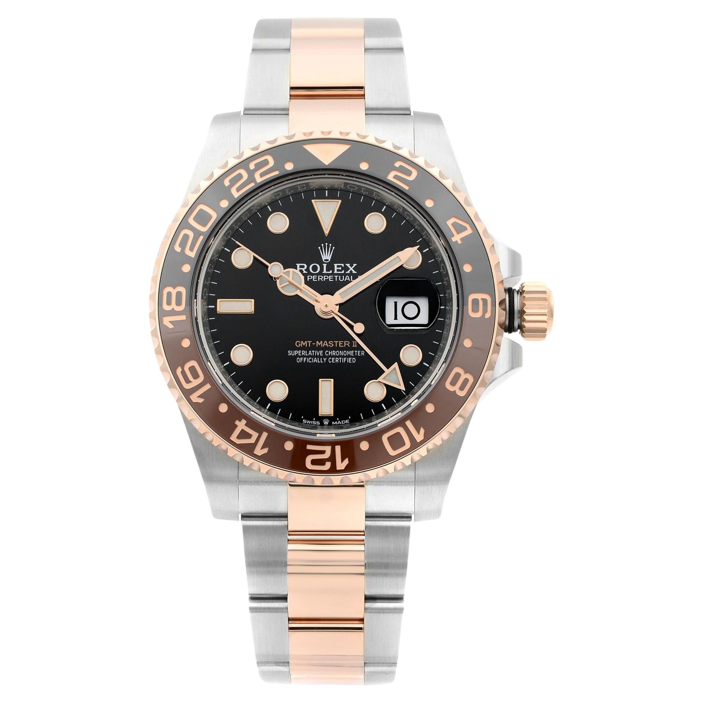 Rolex GMT-Master II Rootbeer 18K Roségold Stahl Schwarzes Zifferblatt Herrenuhr 126711