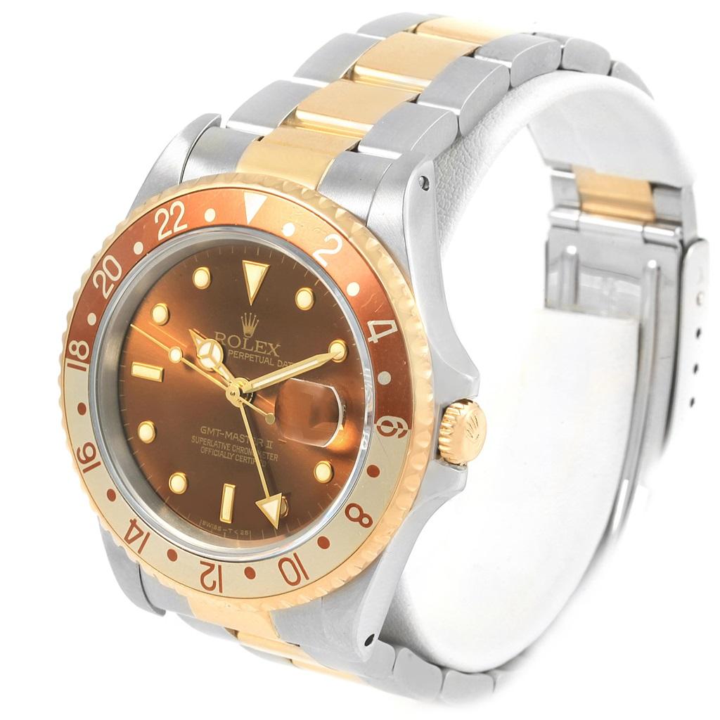 Rolex GMT Master II Rootbeer Yellow Gold Steel Men's Watch 16713 In Good Condition In Atlanta, GA