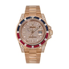 Rolex GMT-Master II Rose Gold Gem Set Pepsi Bezel Watch 126755SARU