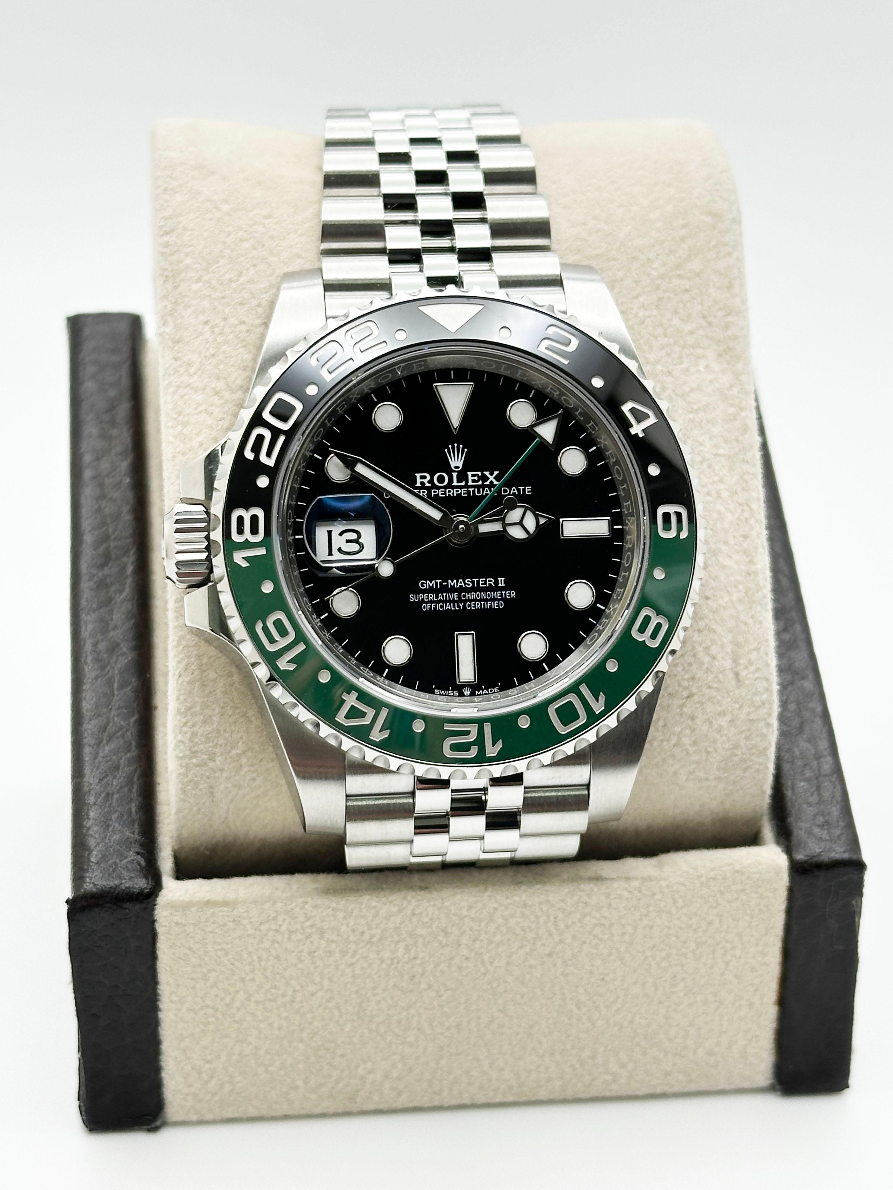 De los hombres Rolex GMT Master II Sprite 126720VTNR Green Black Jubilee Stainless Box Paper en venta