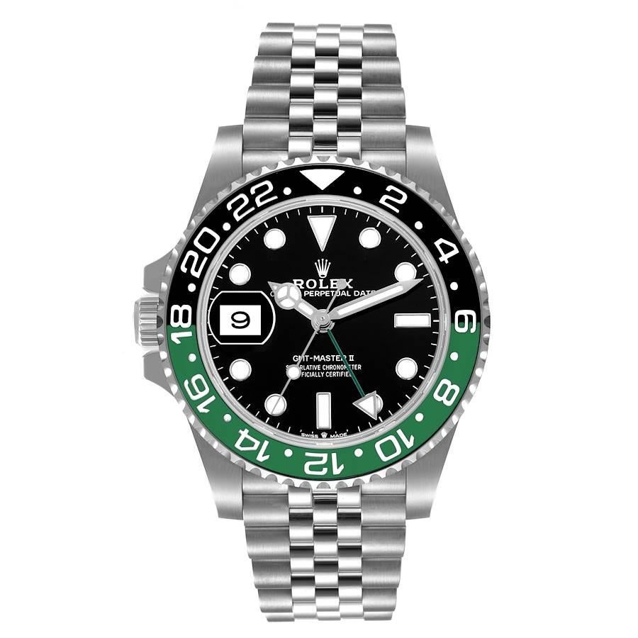 Rolex GMT Master II Sprite Bezel Oyster Steel Mens Watch 126720 Box Card. Officially certified chronometer self-winding movement. Stainless steel case 40 mm in diameter. Rolex logo on a crown. Stainless steel bidirectional rotating 24-hour graduated