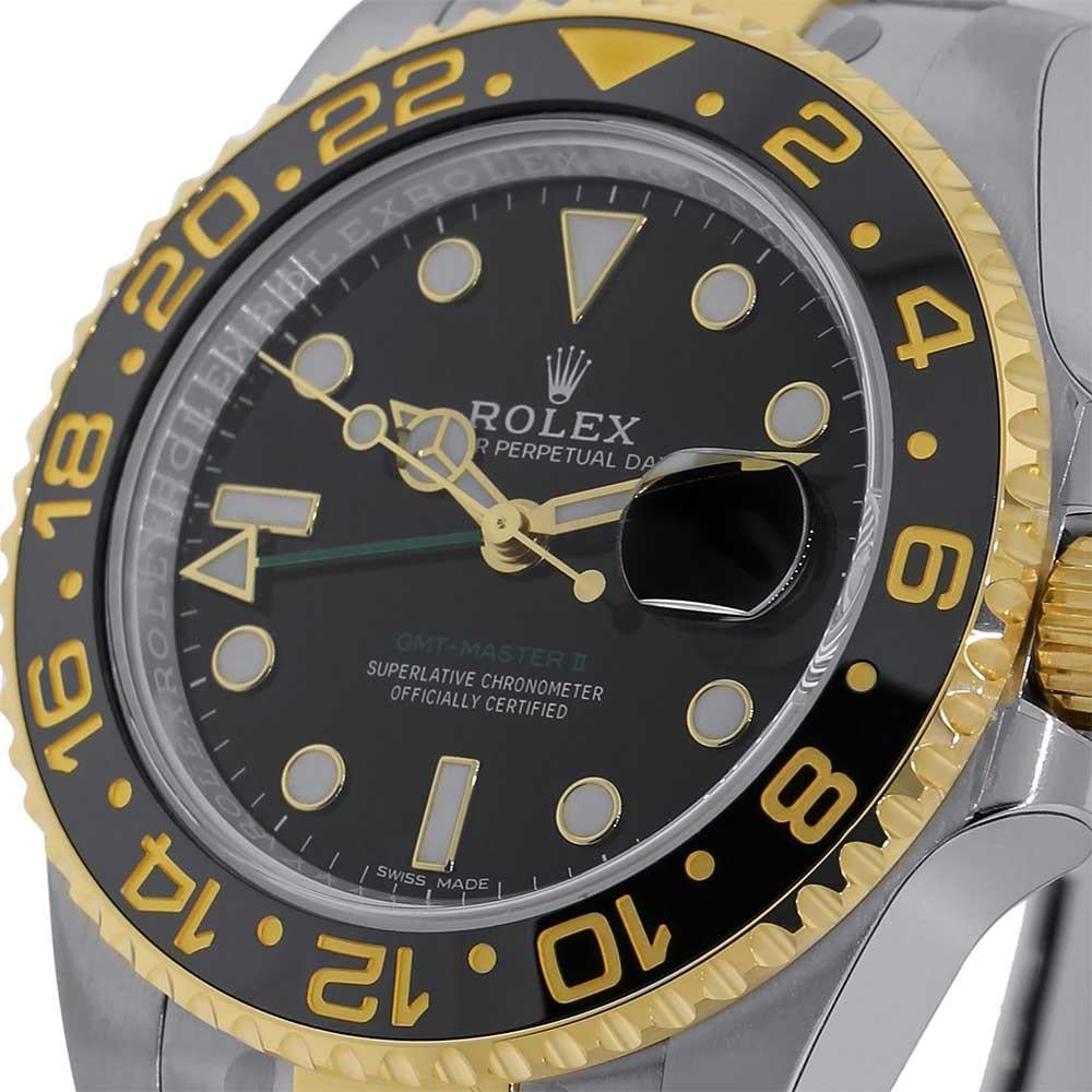 Modern Rolex GMT Master II Stainless Steel and 18 Karat Yellow Gold Watch 116713LN