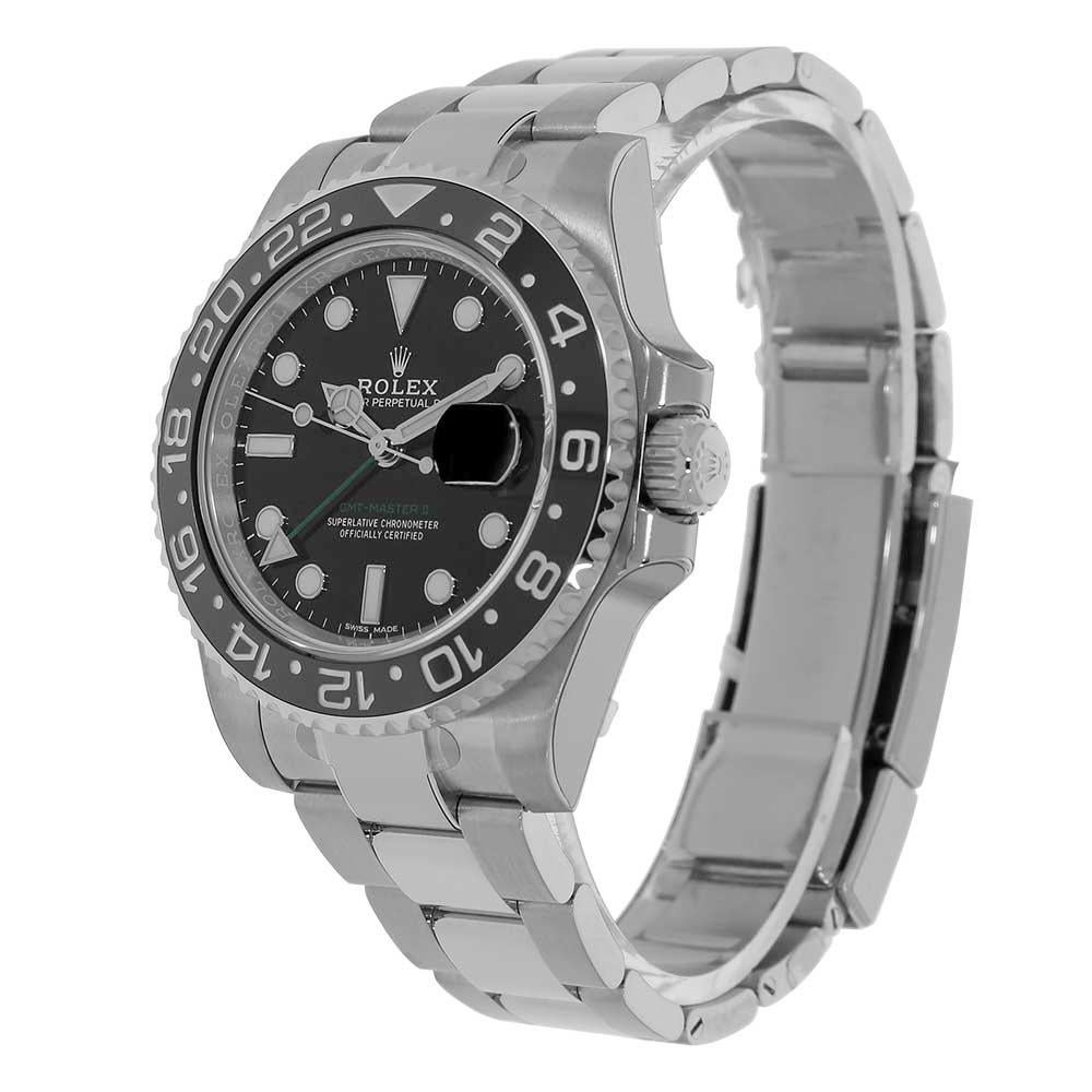 Get your hands on the watch of the world traveler, the Rolex GMT-Master II in Stainless Steel and Black Ceramic to be the true stylish on your journey. The case of the 116710LN is stainless steel measuring 40 mm with a monobloc middle case, a